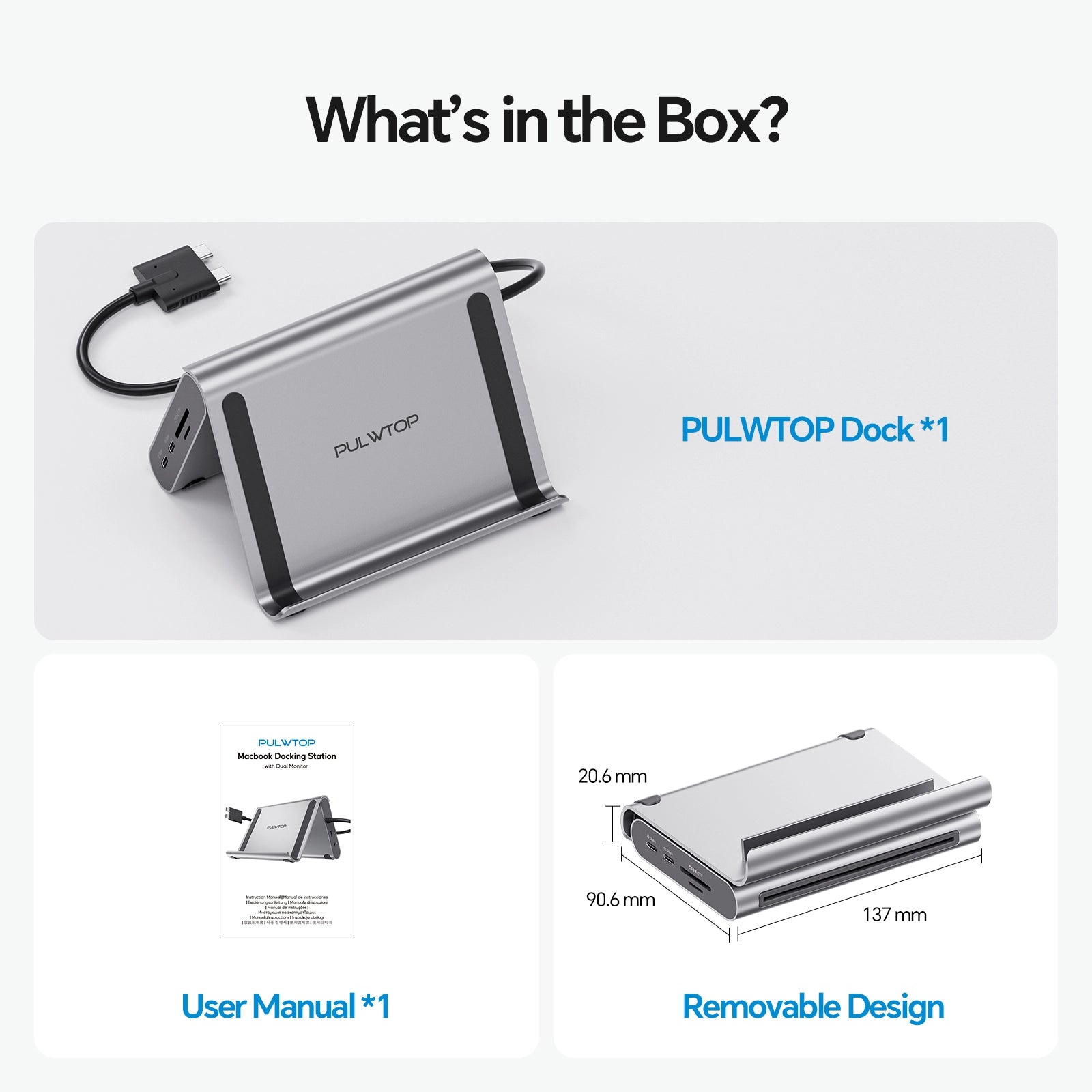 PULWTOP MacBook Docking Station Dual 4K@60Hz Monitor, USB C Docking Staton with 2 HDMI, PD, Ethernet, USB A/C 10Gbps, Audio, SD/TF, USB 2.0