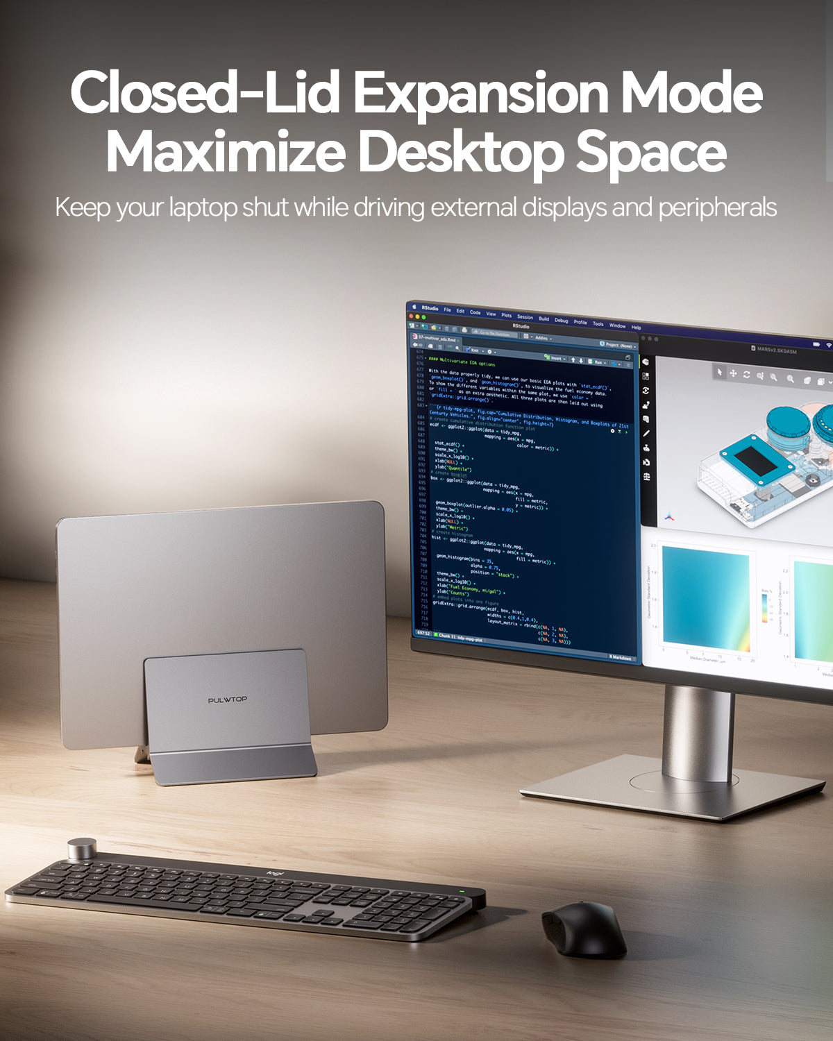 PULWTOP USB C docking station with vertical stand ( 11-in-1, HDMI, USB-C 10Gbps, M.2 NVME SSD case) Grey