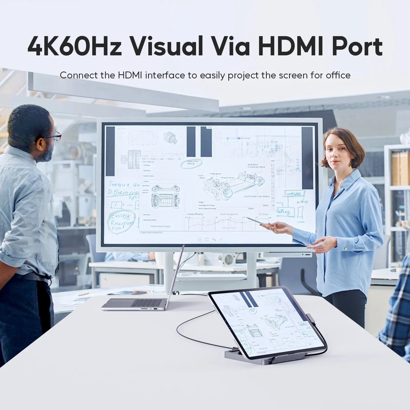 PULWTOP USB C Docking Station, With 4KHDMI, 100W PD Aluminum Hub with SSD Case, Foldable Stand Base for iPad