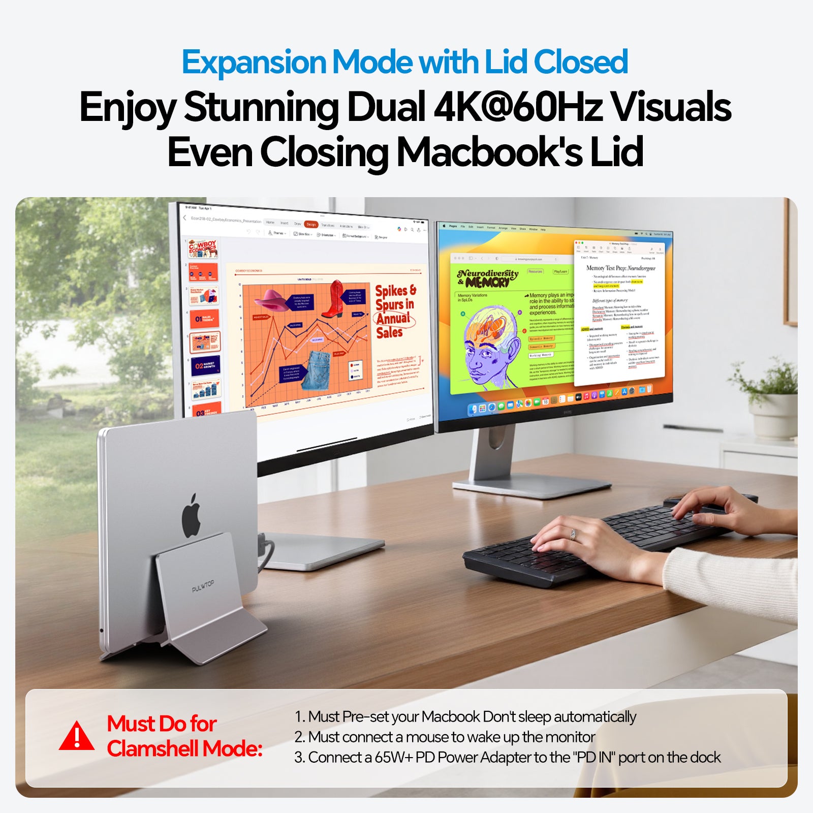 MacBook Docking Station Dual Monitor with 2 HDMI 4K@60Hz, USB A/C 10Gbps, Vertical Dock Stand for MacBook Pro Air M3 M4
