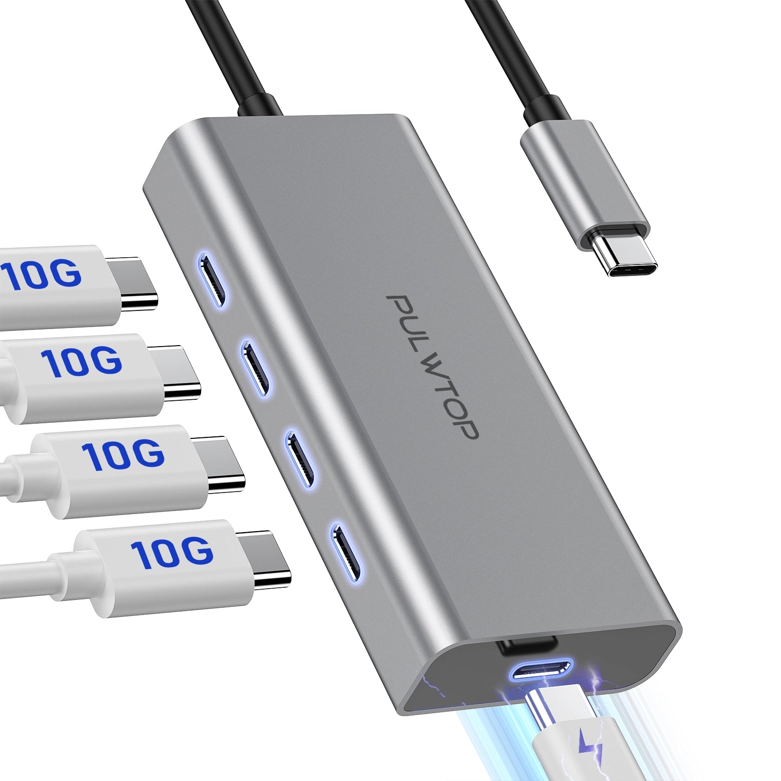 PULWTOP 5-port USB C Hub 10Gbps with 100W PD (no monitor support) for laptops