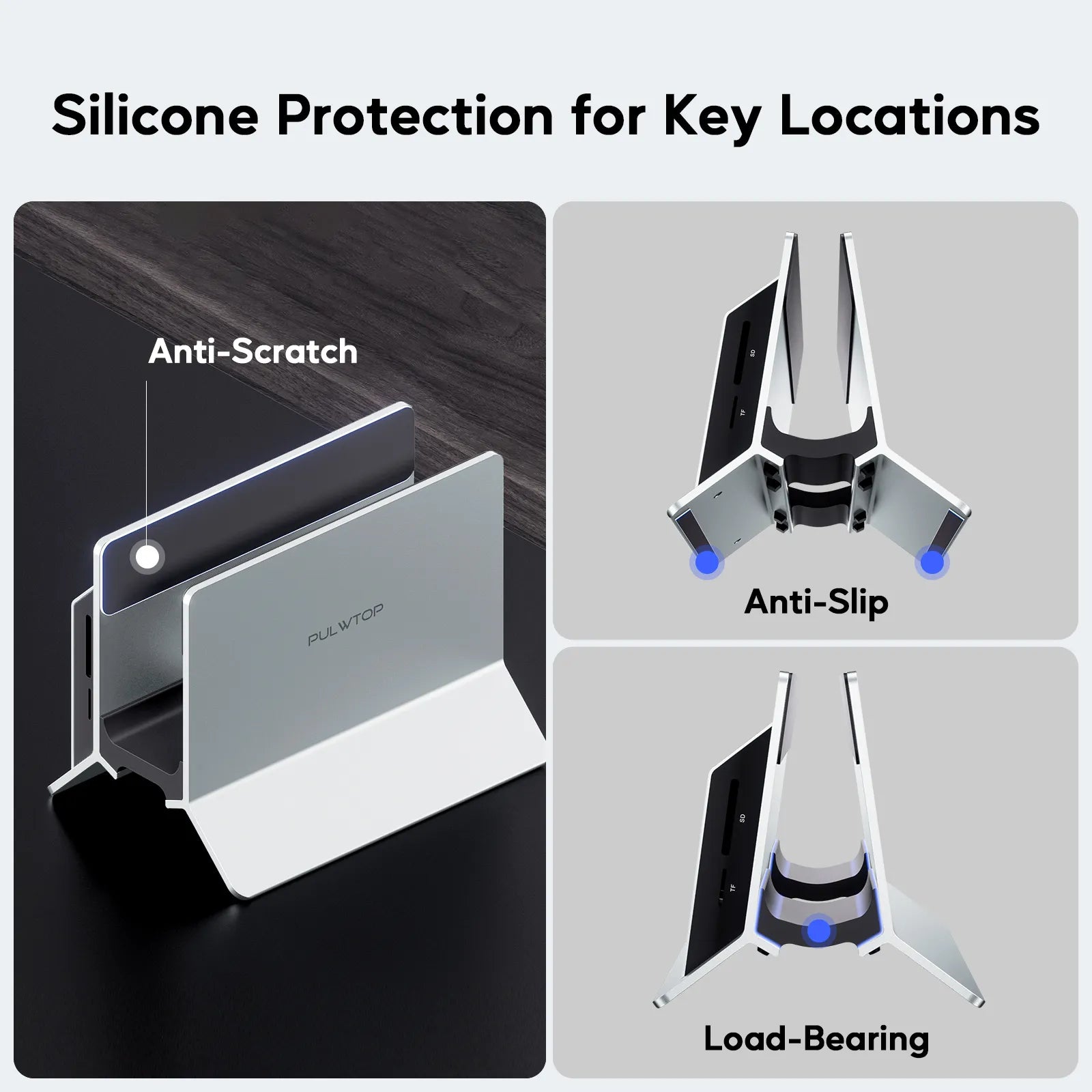 PULWTOP Vertical MacBook Docking Station,PULWTOP Docking Station Support Expand M.2 NVMe (Not Included),11 in 1 Docking Station for MacBook Pro/Air 4K@60Hz HDMI, 2USB C 10Gbps Silver