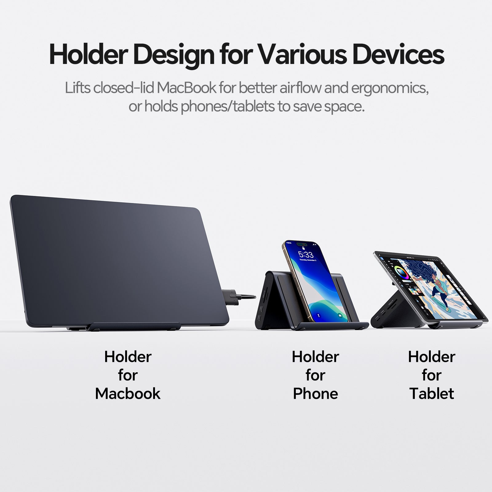 PULWTOP Macbook Docking Station Dual Monitor with 2×HDMI, 10Gbps USB-C/A, Ethernet, Audio for MacBook Pro/Air M4/M5 – Midnight