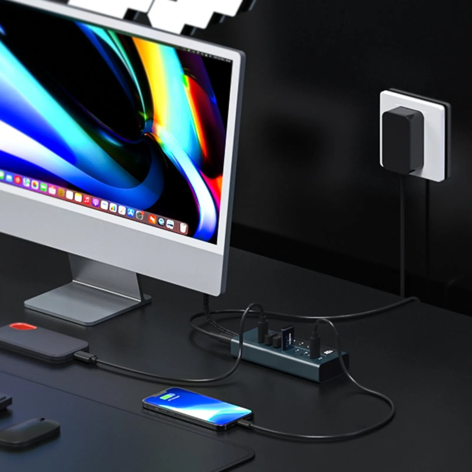 PULWTOP 7-in-1 10Gbps USB C supports data and charging (non-video) for iMac, MacBook Pro/Air, iPad, XPS
