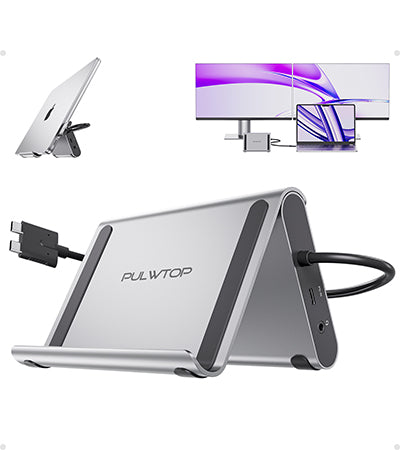 PULWTOP USB C Docking Station Dual Monitor for MacBook Pro/Air M4/M5 (2X 4K@60Hz HDMI, 10Gbps USB A/C) - Silver