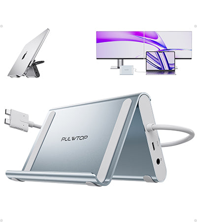 PULWTOP Macbook Docking Station Dual Monitor with 2×HDMI, 10Gbps USB-C/A, Ethernet, Audio for MacBook Pro/Air M4/M5 – Midnight