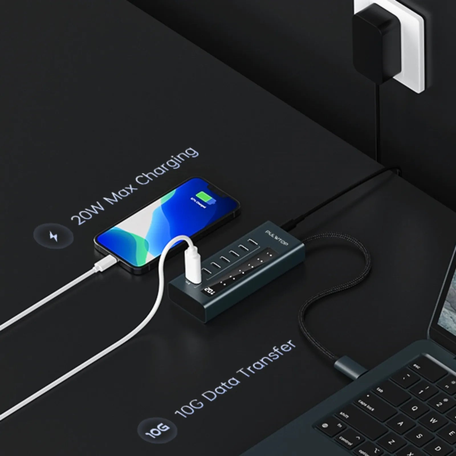 PULWTOP 7-in-1 10Gbps USB C supports data and charging (non-video) for iMac, MacBook Pro/Air, iPad, XPS