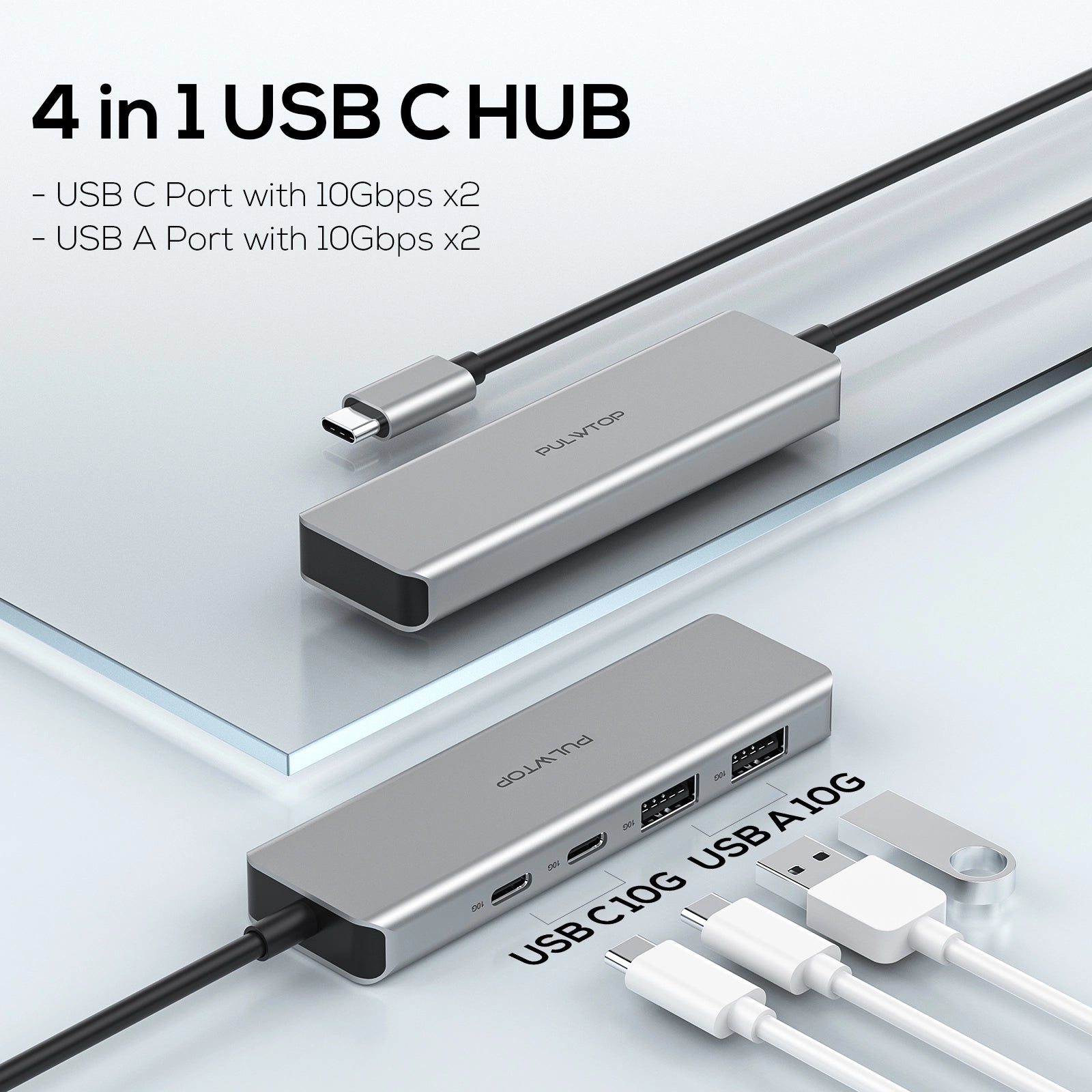 PULWTOP USB C Hub, 4-Port USB Type-C to USB C/A Hub, USB C Multi-Port Adapter for MacBook Pro/Air, iMac, iPad, Cell Phones, Dell, HP, Lenovo and more