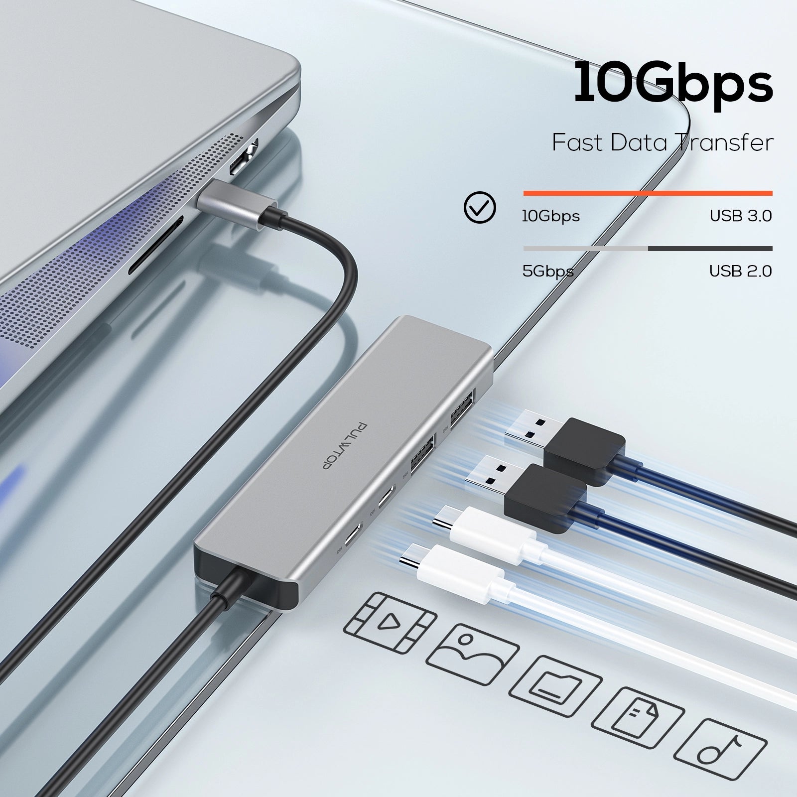 PULWTOP USB C Hub, 4-Port USB Type-C to USB C/A Hub, USB C Multi-Port Adapter for MacBook Pro/Air, iMac, iPad, Cell Phones, Dell, HP, Lenovo and more