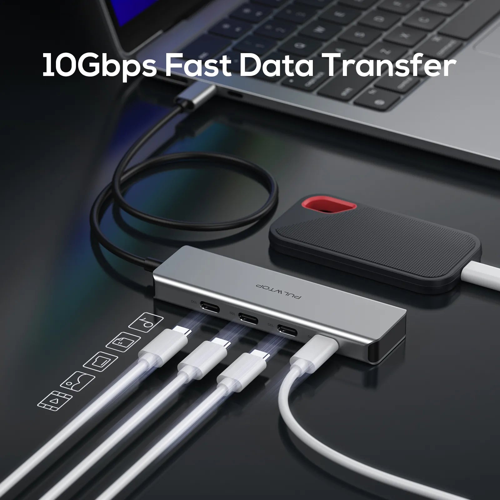 USB C Hub 10Gbps with 4 USB 3.0 Ports for MacBook Pro/Air, iMac, iPad, Phone, Dell, HP, Lenovo, Surface Pro, Chromebook and More