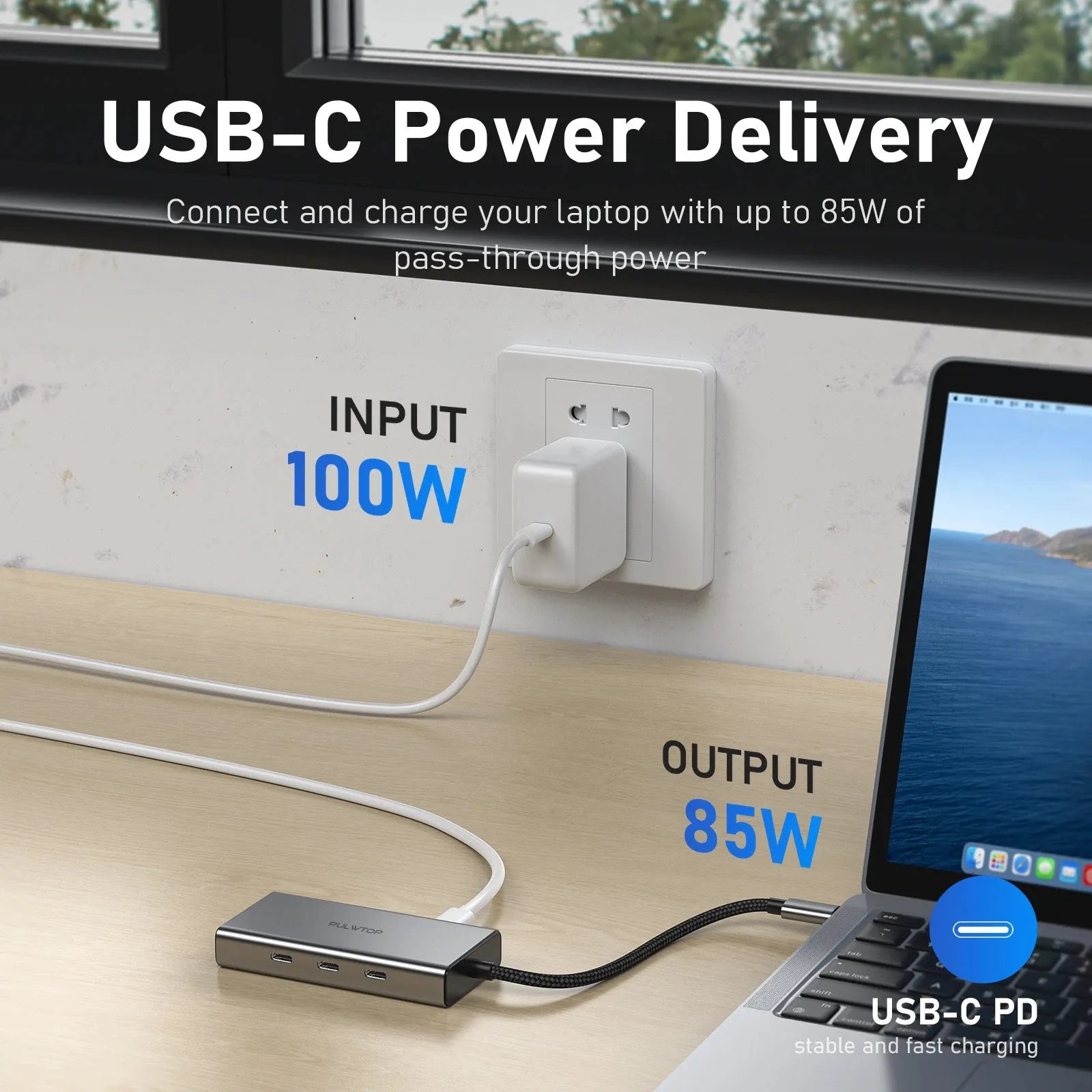 PULWTOP 6-in-1 USB C Hub Multiport Adapter for Laptop MacBook Air iPad Pro XPS