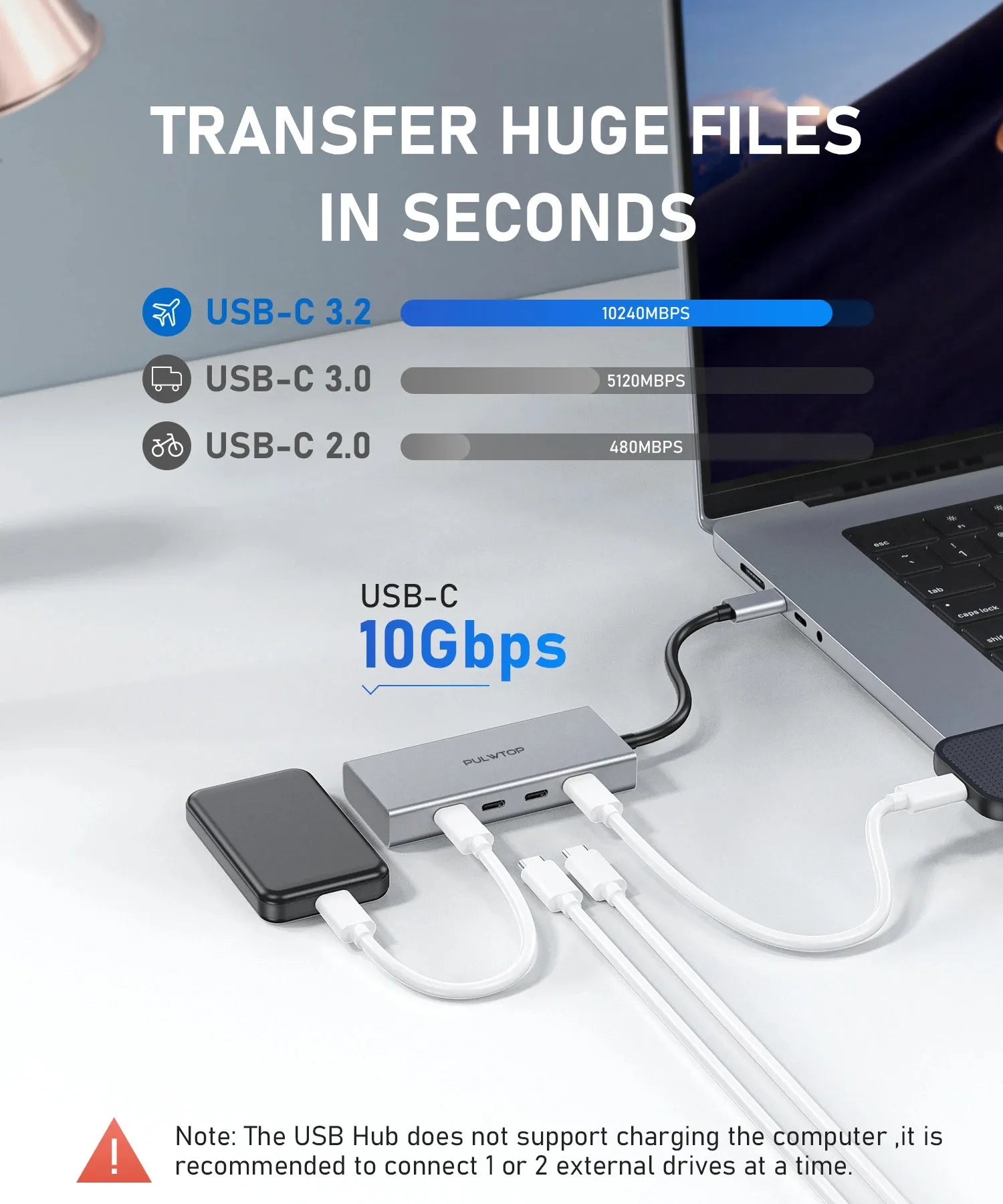 PULWTOP 4 Ports 10G USB C HUB For Mac,iMac,iPad and USB C Laptop