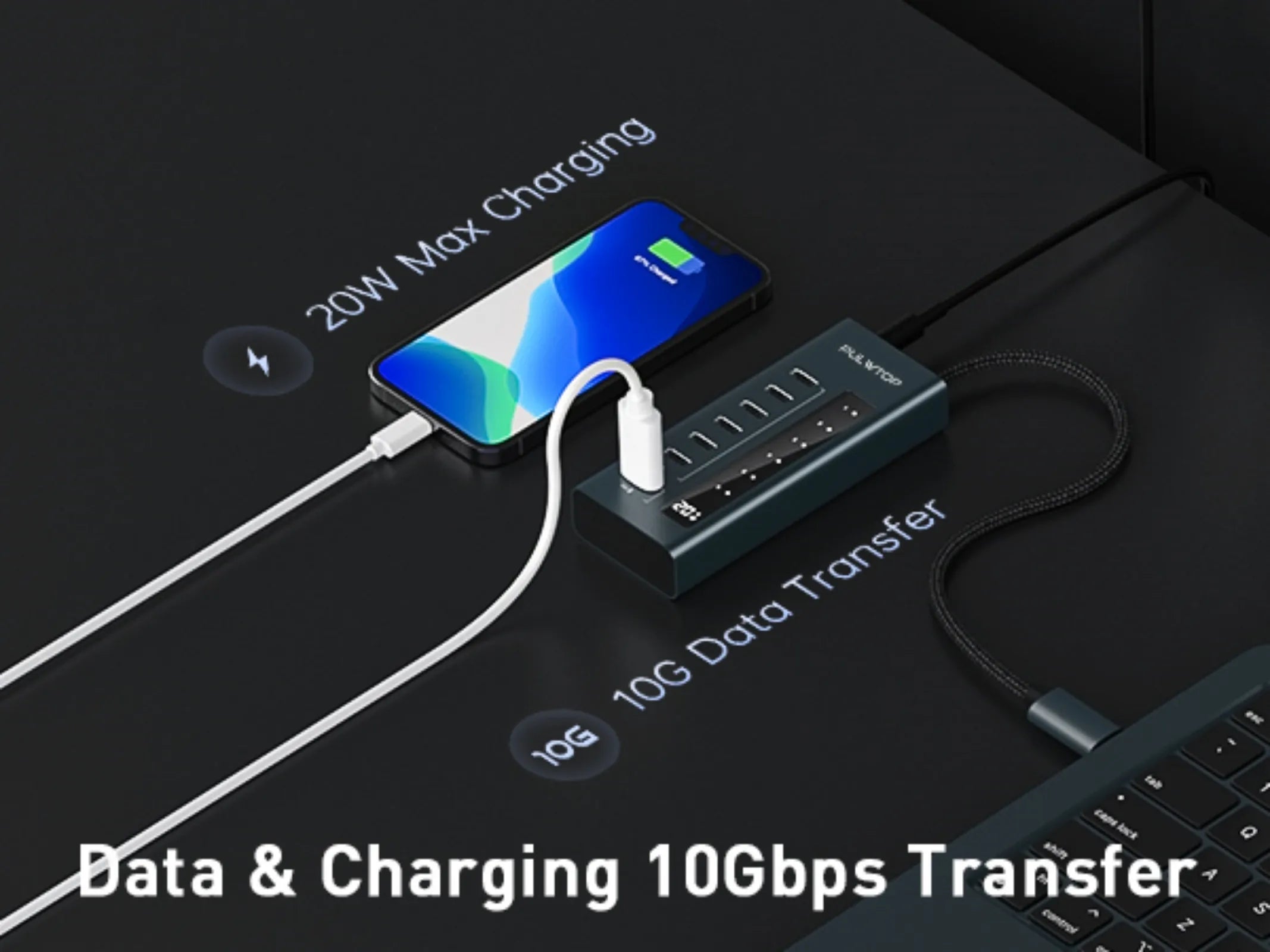 PULWTOP 7-in-1 10Gbps USB C supports data and charging (non-video) for iMac, MacBook Pro/Air, iPad, XPS