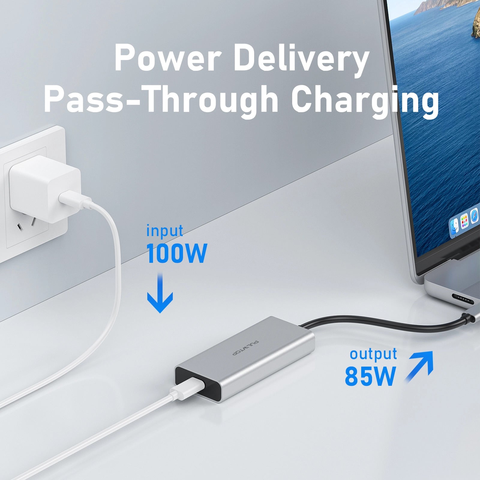 PULWTOP 5-port USB C Hub 10Gbps with 100W PD (no monitor support) for laptops