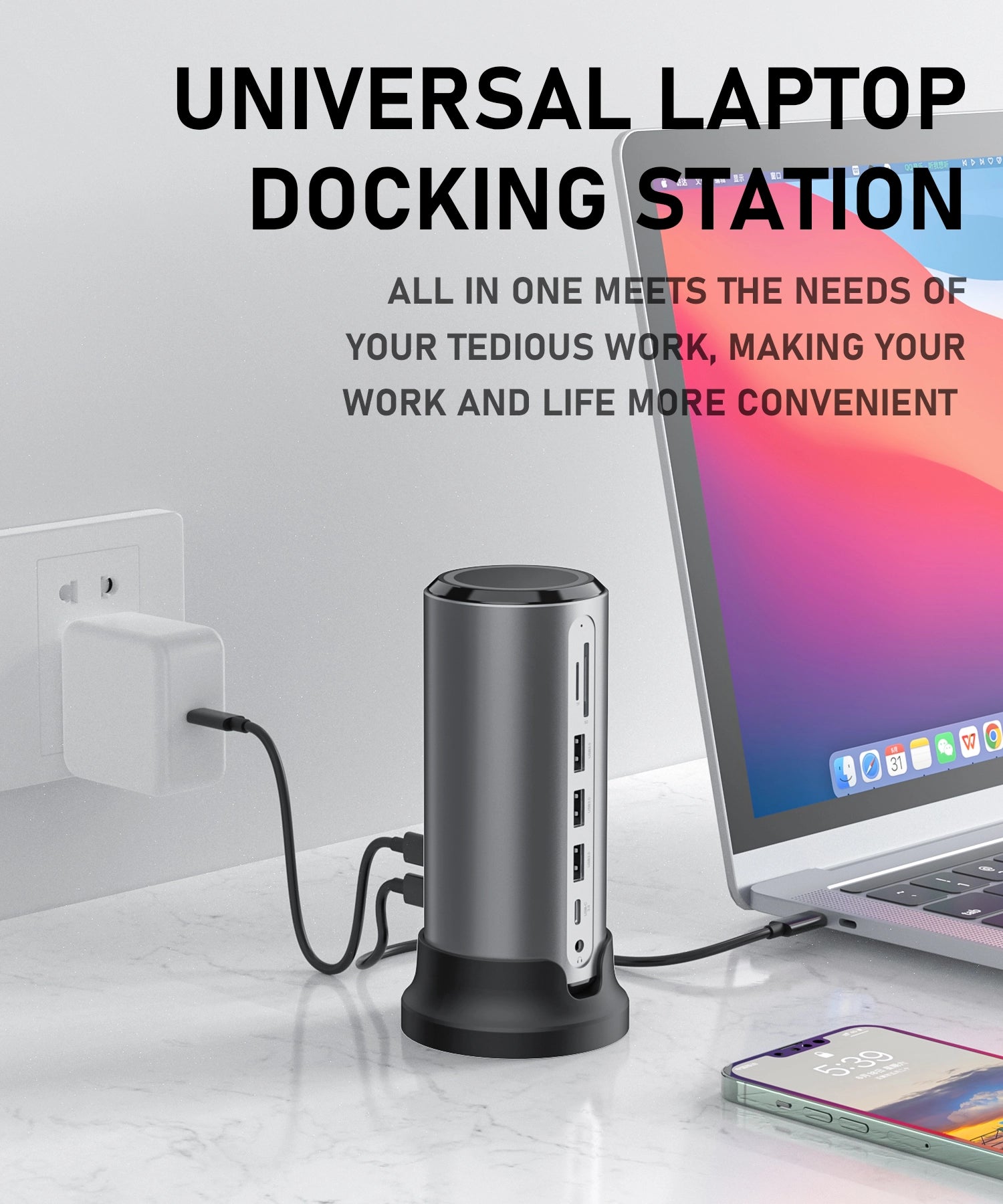 PULWTOP Dock, 12-in-1 Universal Laptop Dock Dual Monitor, Type-C to HDMI, VGA, Ethernet, USB 3.0, SD/TF, PD 100W, Audio
