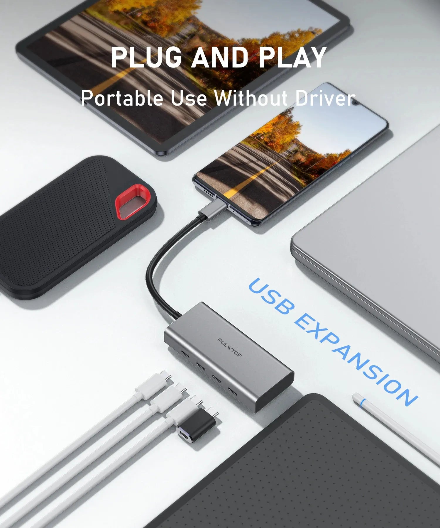 PULWTOP 4 Ports 10G USB C HUB For Mac,iMac,iPad and USB C Laptop