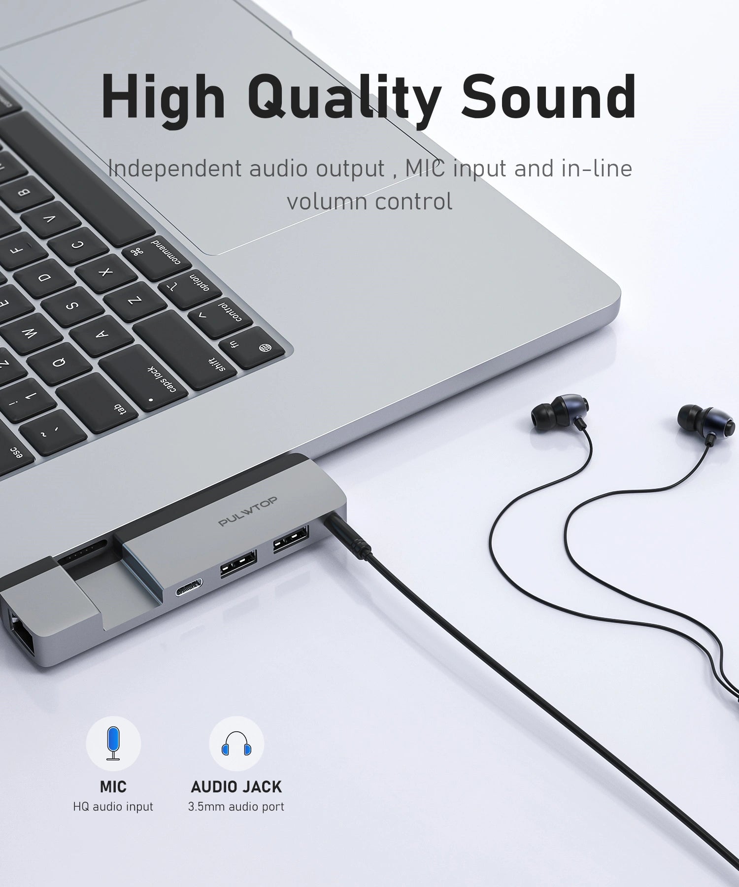 PULWTOP USB C hub for MacBook with multi-function USB C port (supports 5K@60Hz, data transfer, 100W power supply), suitable for M1, M2 MacBook Air/Pro