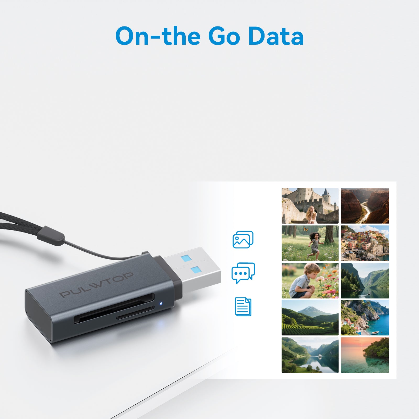 PULWTOP USB 3.0 Micro SD Card Reader, 2-in-1 USB A Card Reader, for SD SDHC SDXC MicroSD Compatible with Windows and Mac OS.