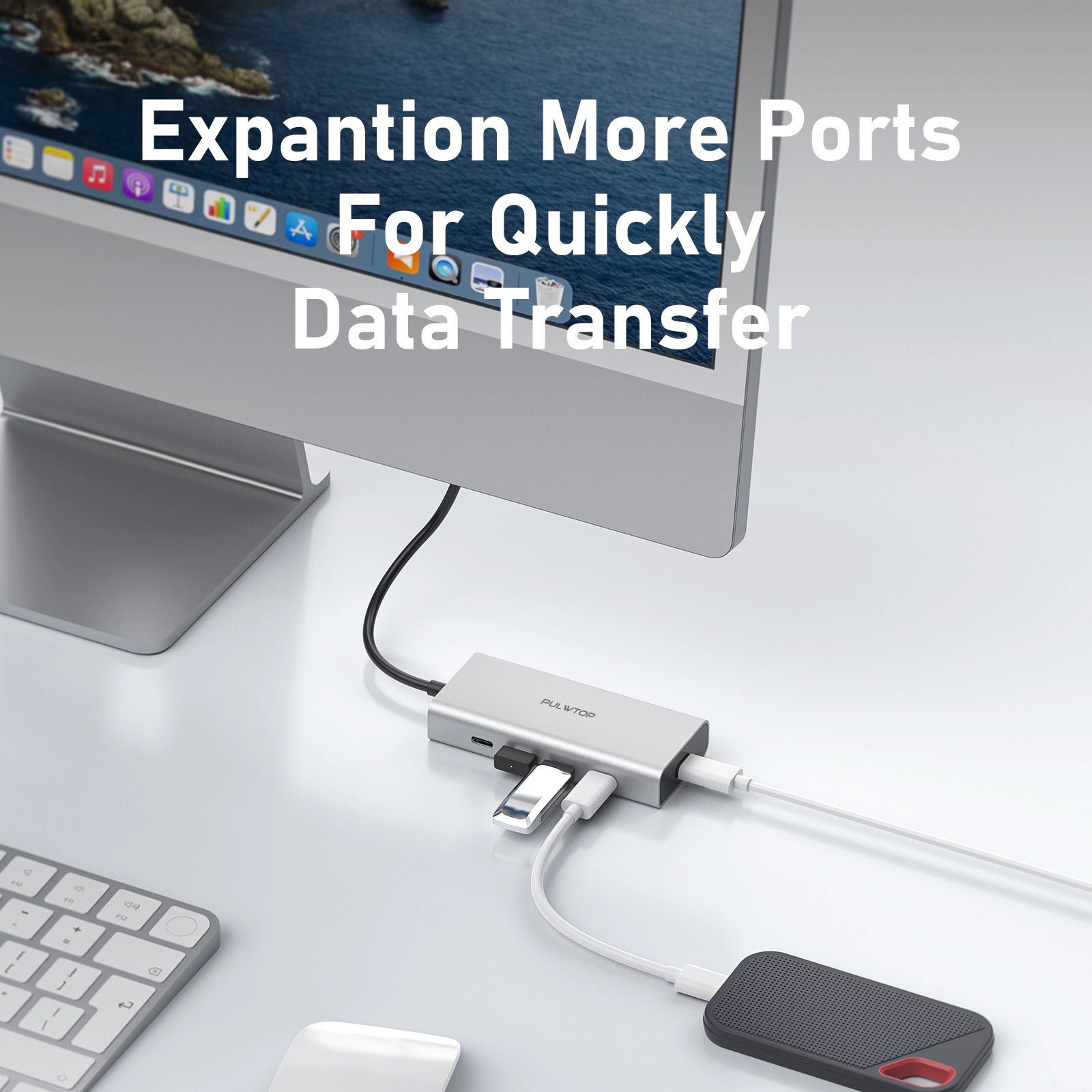 PULWTOP 5-port USB C Hub 10Gbps with 100W PD (no monitor support) for laptops