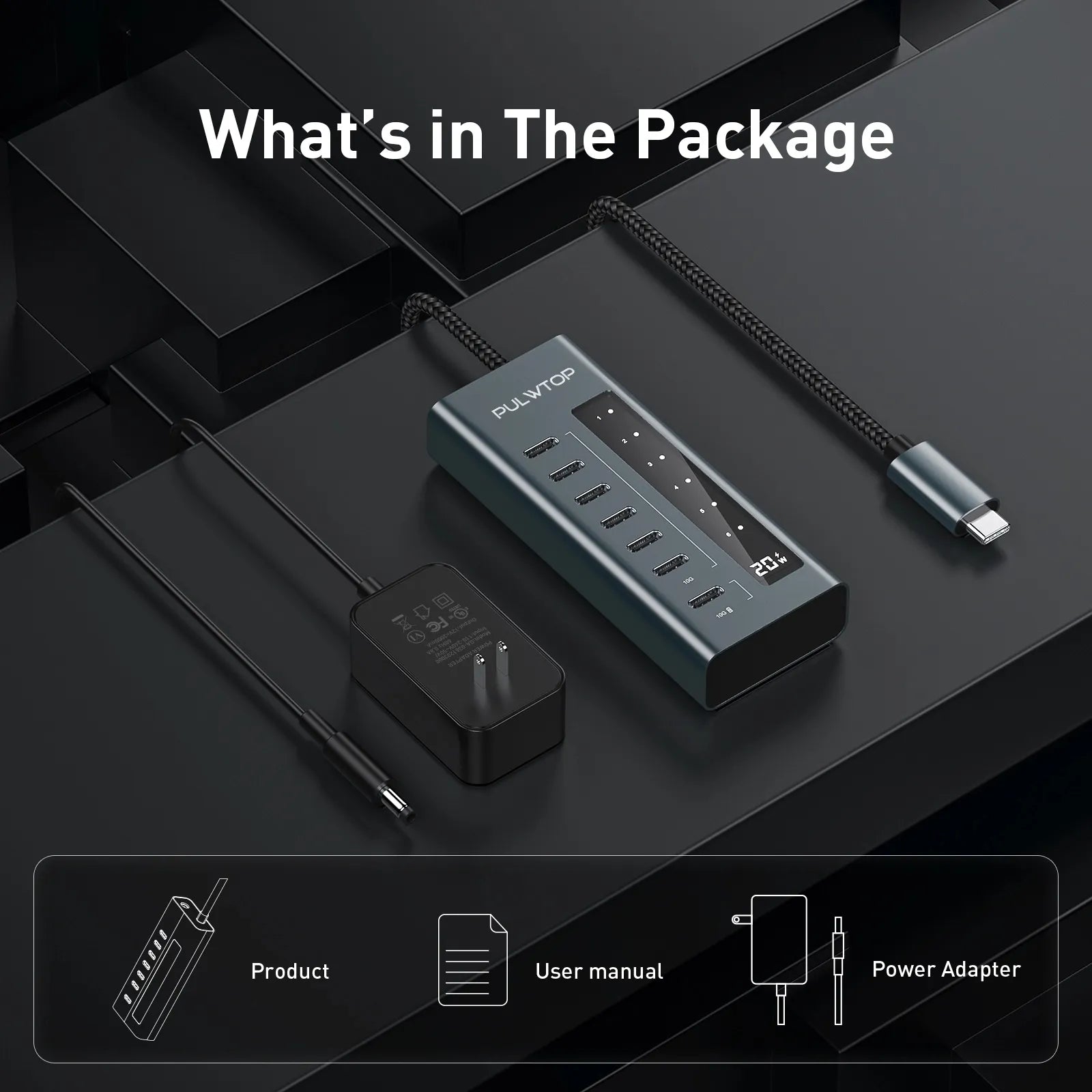 PULWTOP 7-in-1 10Gbps USB C supports data and charging (non-video) for iMac, MacBook Pro/Air, iPad, XPS