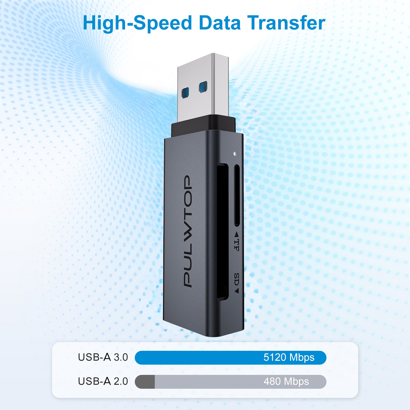 PULWTOP USB 3.0 Micro SD Card Reader, 2-in-1 USB A Card Reader, for SD SDHC SDXC MicroSD Compatible with Windows and Mac OS.