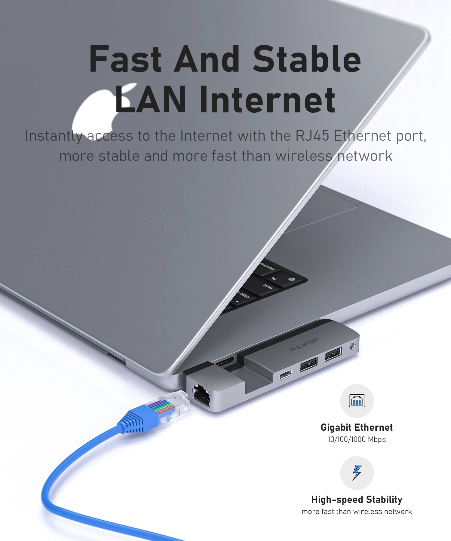 PULWTOP USB C hub for MacBook with multi-function USB C port (supports 5K@60Hz, data transfer, 100W power supply), suitable for M1, M2 MacBook Air/Pro