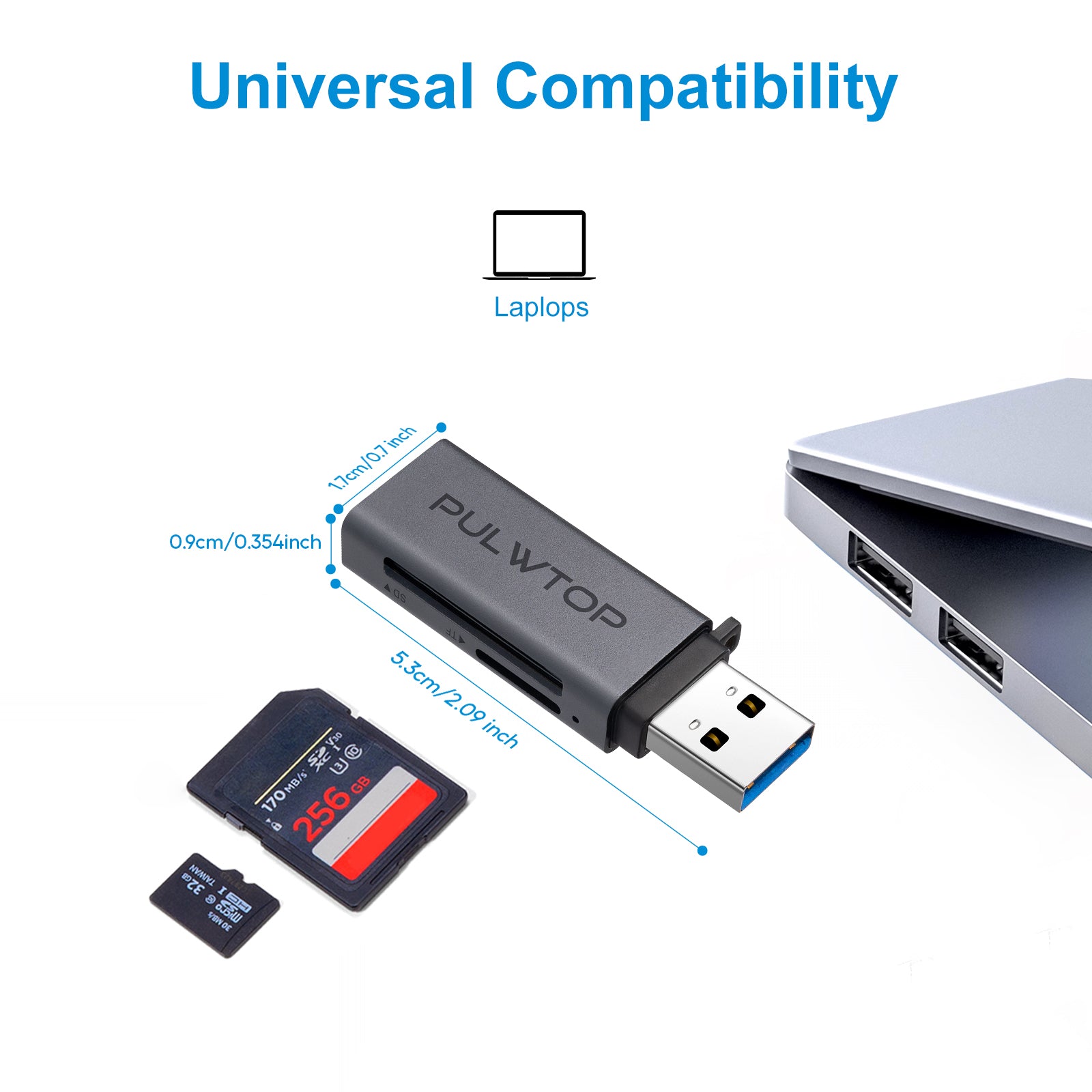 PULWTOP USB 3.0 Micro SD Card Reader, 2-in-1 USB A Card Reader, for SD SDHC SDXC MicroSD Compatible with Windows and Mac OS.