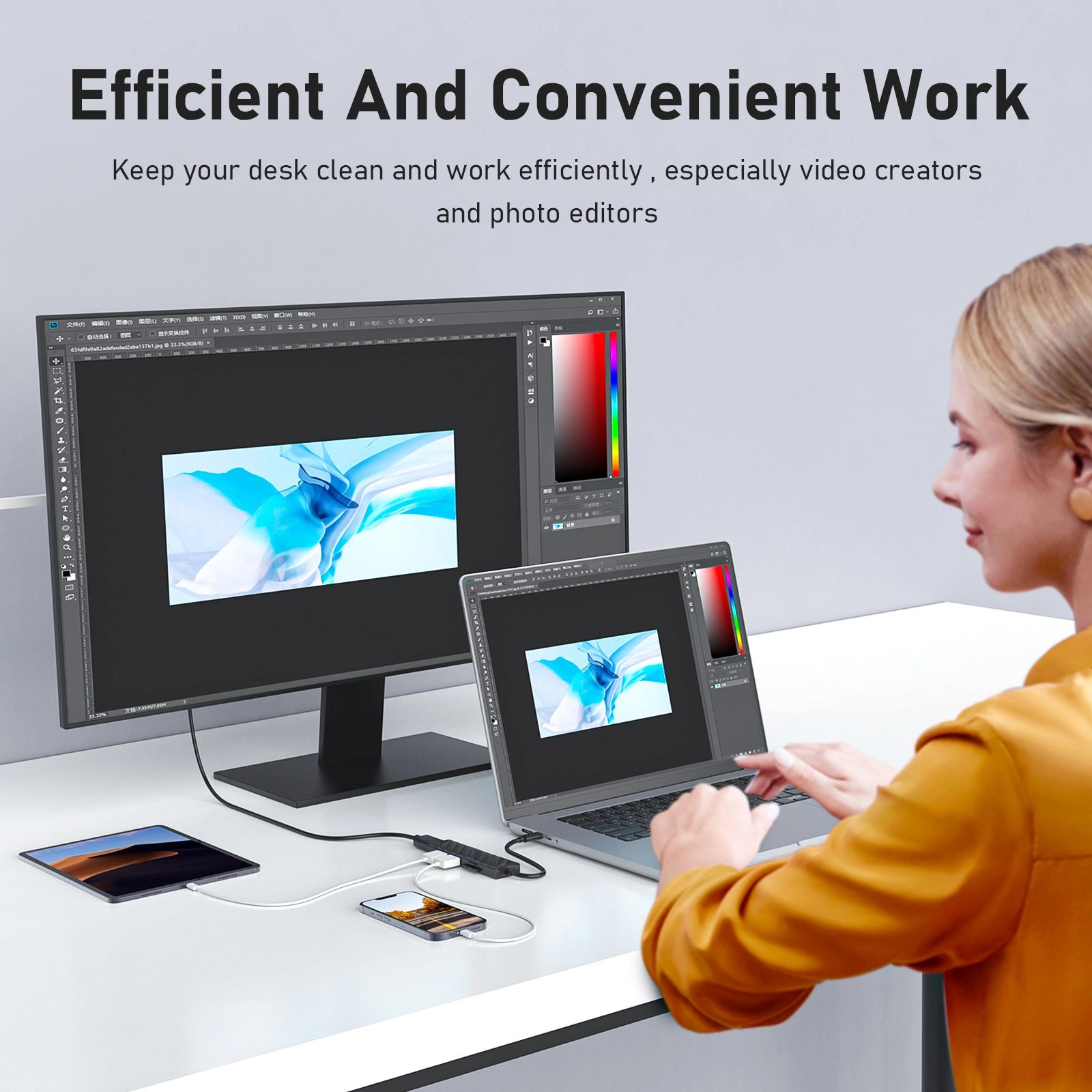 PULWTOP 5-in-1 USB C Adapter with HDMI 4K 30Hz, USB 3.0, TF/SD Card Reader