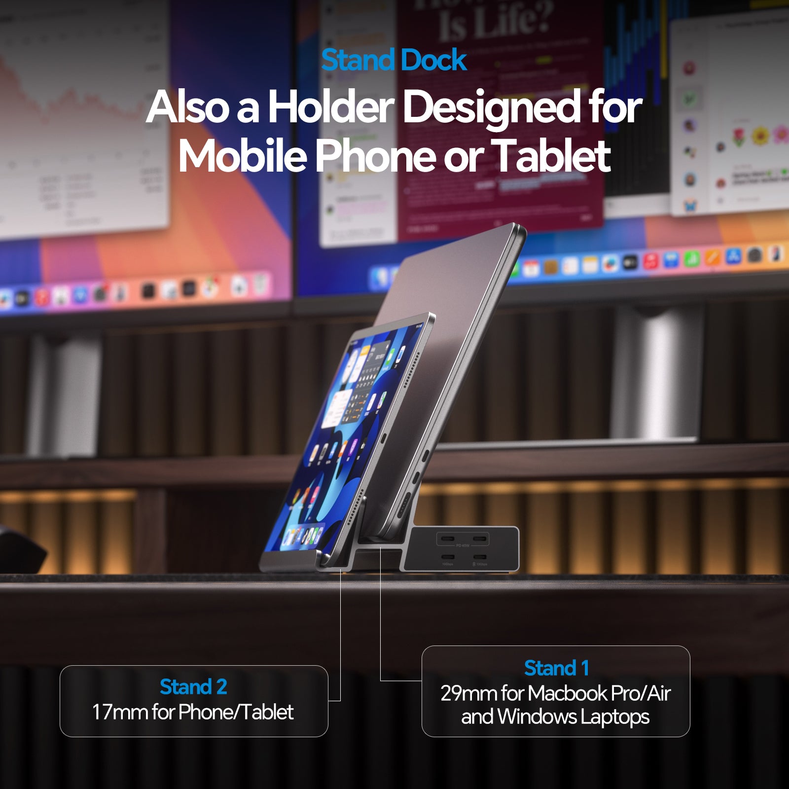 PULWTOP Triple Display Docking Station MacBook Stand(17-in-1, 100W PD, 4K Displays with 3 HDMI or 2 D )Driver Required