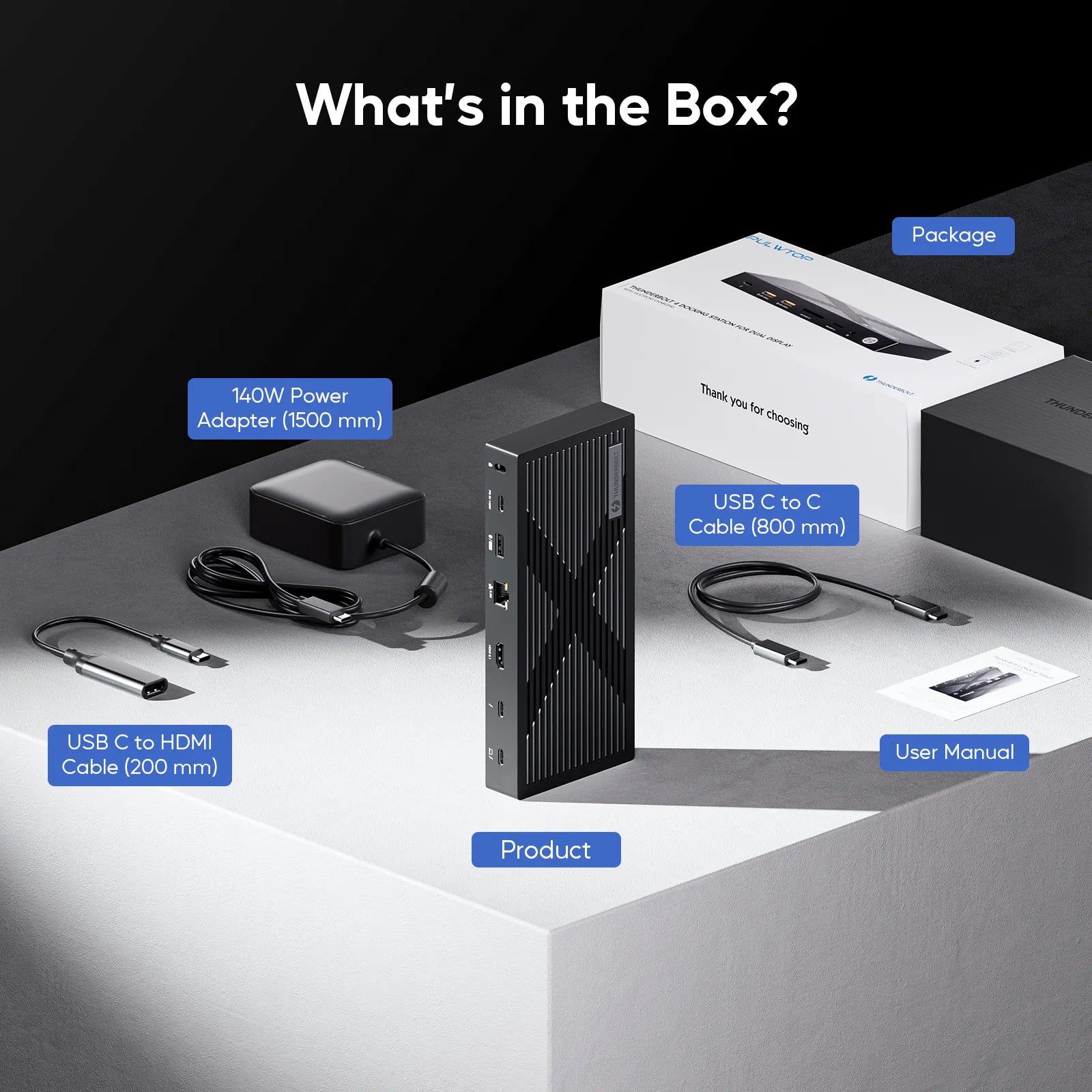 Thunderbolt 4 Dock with PD3.1 140W Adapter - 40Gbps Laptop Docking Station Dual Monitor, Thunderbolt Certified