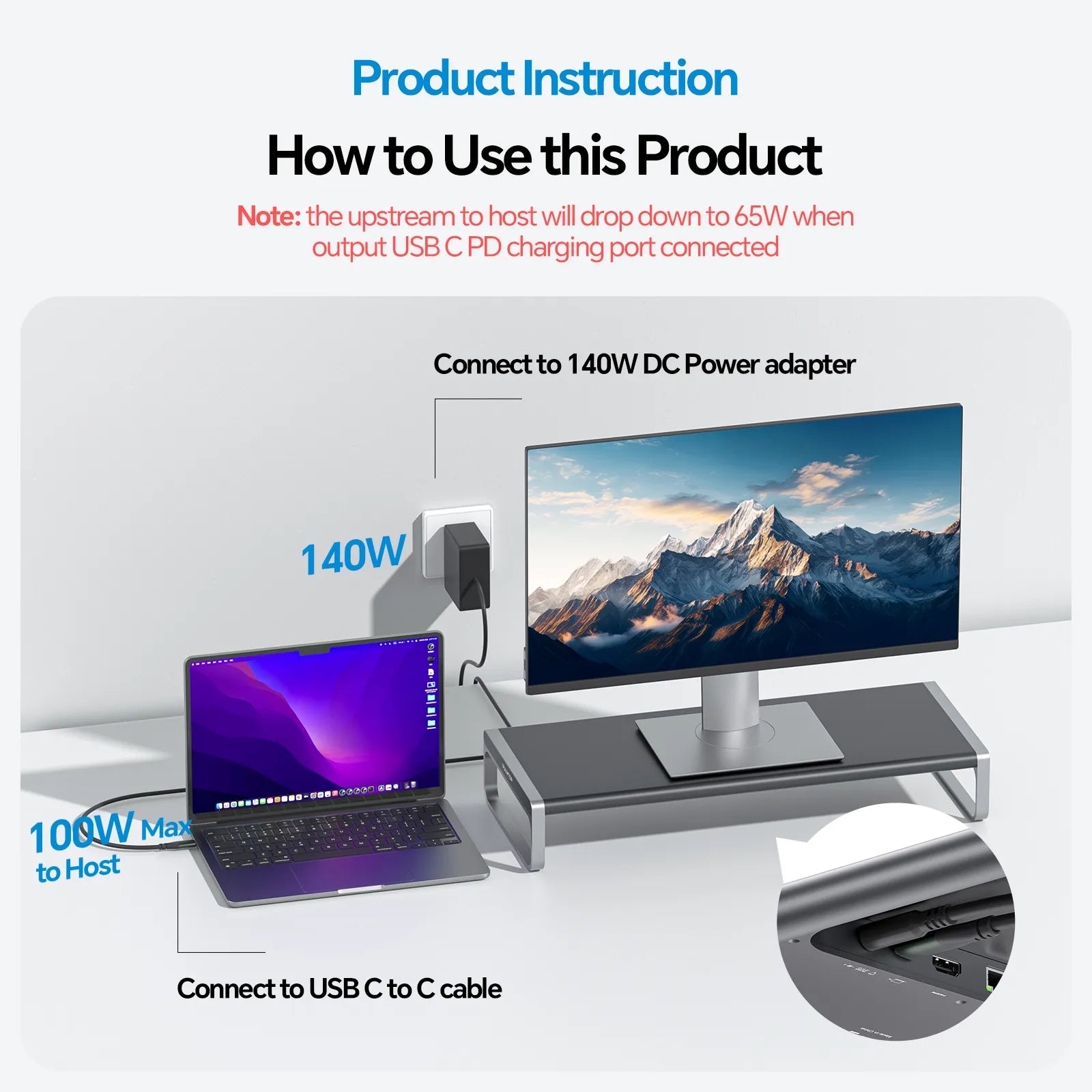 PULWTOP MacBook Docking Station, 13-in-1 Monitor Stand USB C Docking Station with USB A/C Ports (Data & 60W Max Charging), 4K@60Hz HDMI, SD/TF card slots, Ethernet for Macbook, MacMini, Windows Laptop