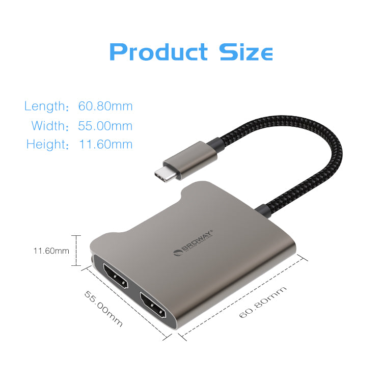 Pulwtop USB C to Dual HDMI Adapter, Dual Monitor Adapter USB C Adapter USB C Hub for Laptop HP/Dell/Surface/Lenovo/ Thinkpad/Chromebook