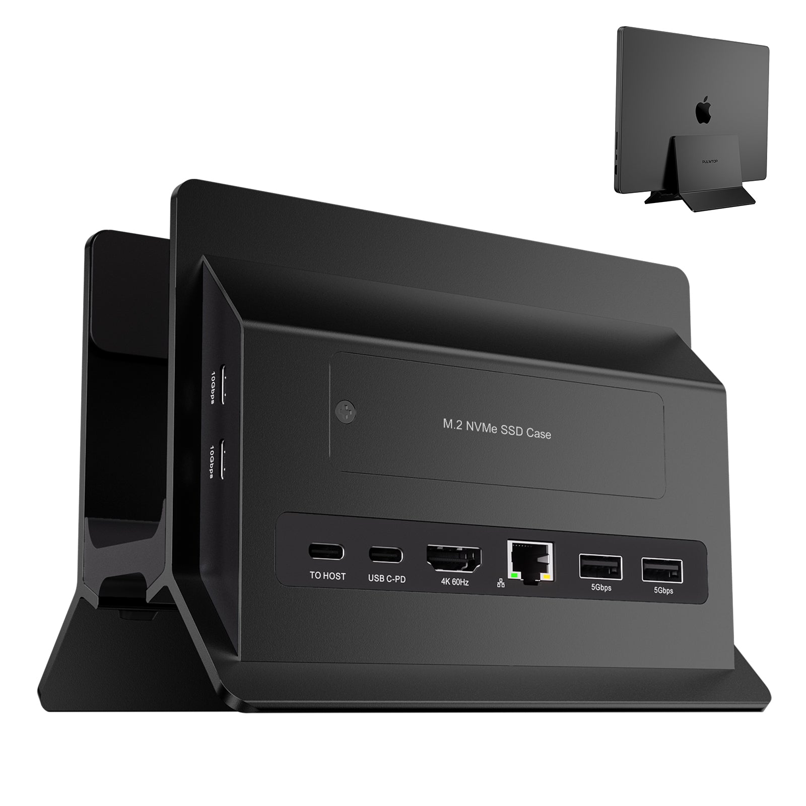 PULWTOP Vertical MacBook Docking Station,PULWTOP Docking Station Support Expand M.2 NVMe (Not Included),11 in 1 Docking Station for MacBook Pro/Air 4K@60Hz HDMI, 2USB C 10Gbps Black