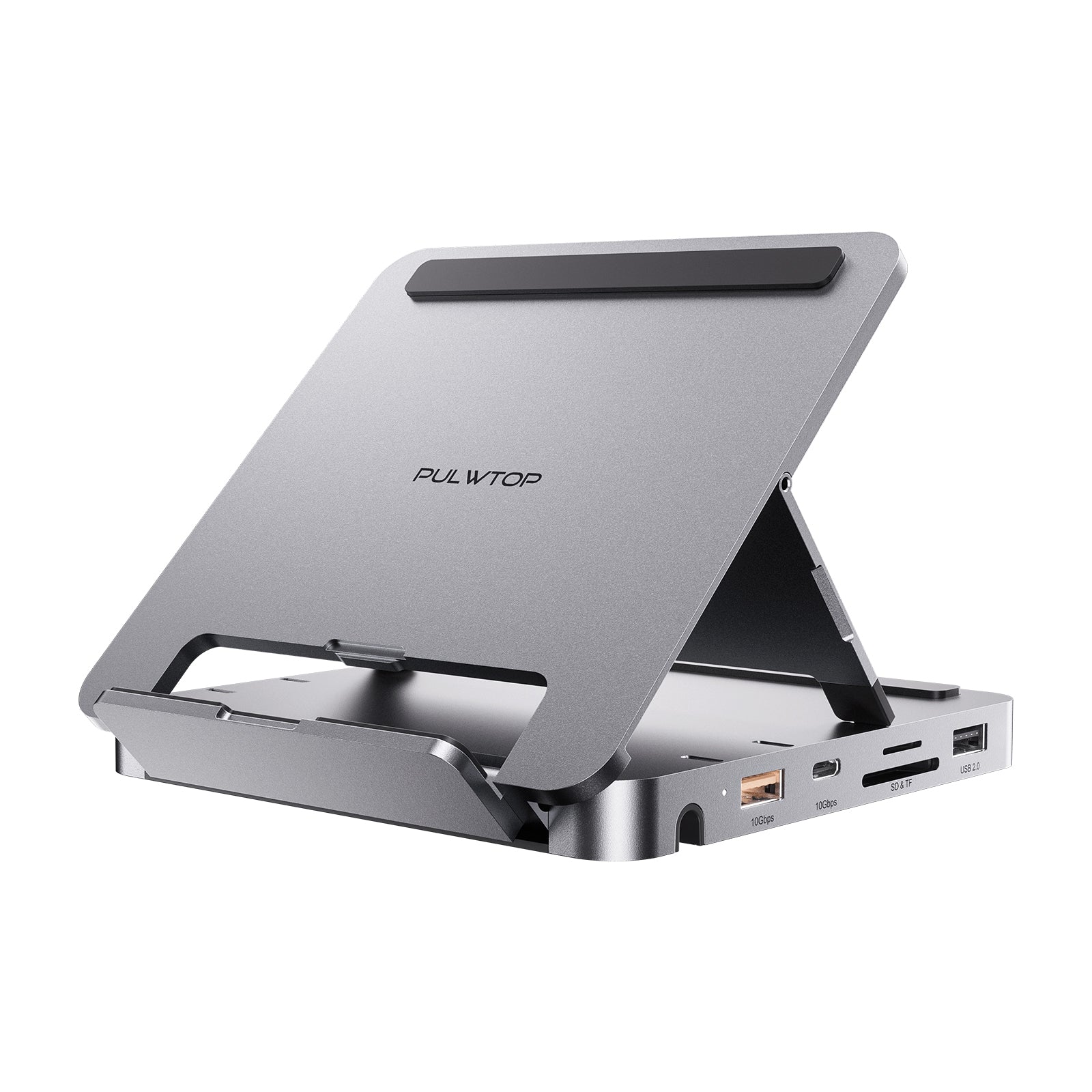 PULWTOP USB C Docking Station, With 4KHDMI, 100W PD Aluminum Hub with SSD Case, Foldable Stand Base for iPad, MacBook, Windows