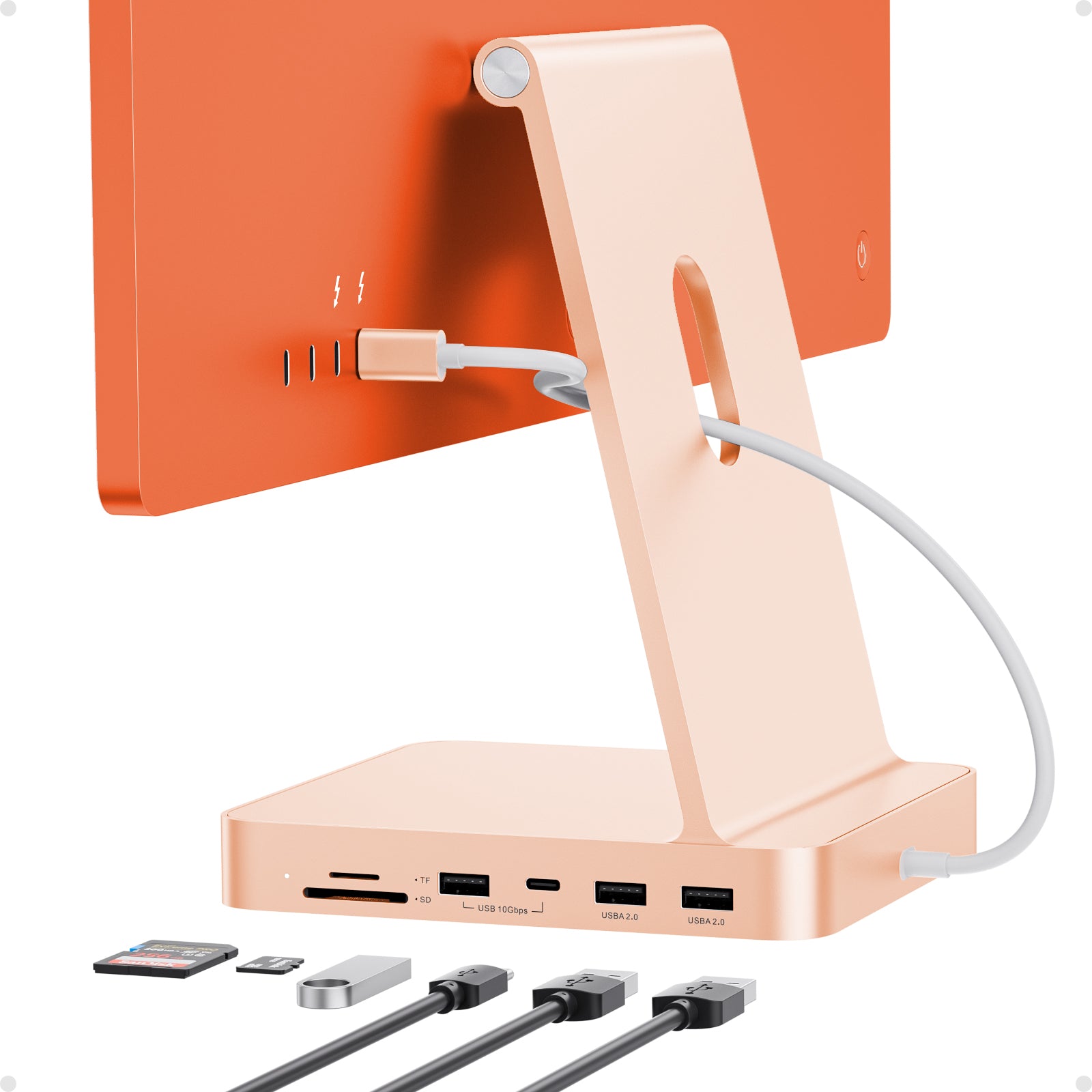 PULWTOP 7-in-1 USB C HUB for iMac 24-inch 2021, USB Hub Adapter iMac Accessory, Docking Station Supports Expansion M.2 NVMe SSD (Not Included)-Orange