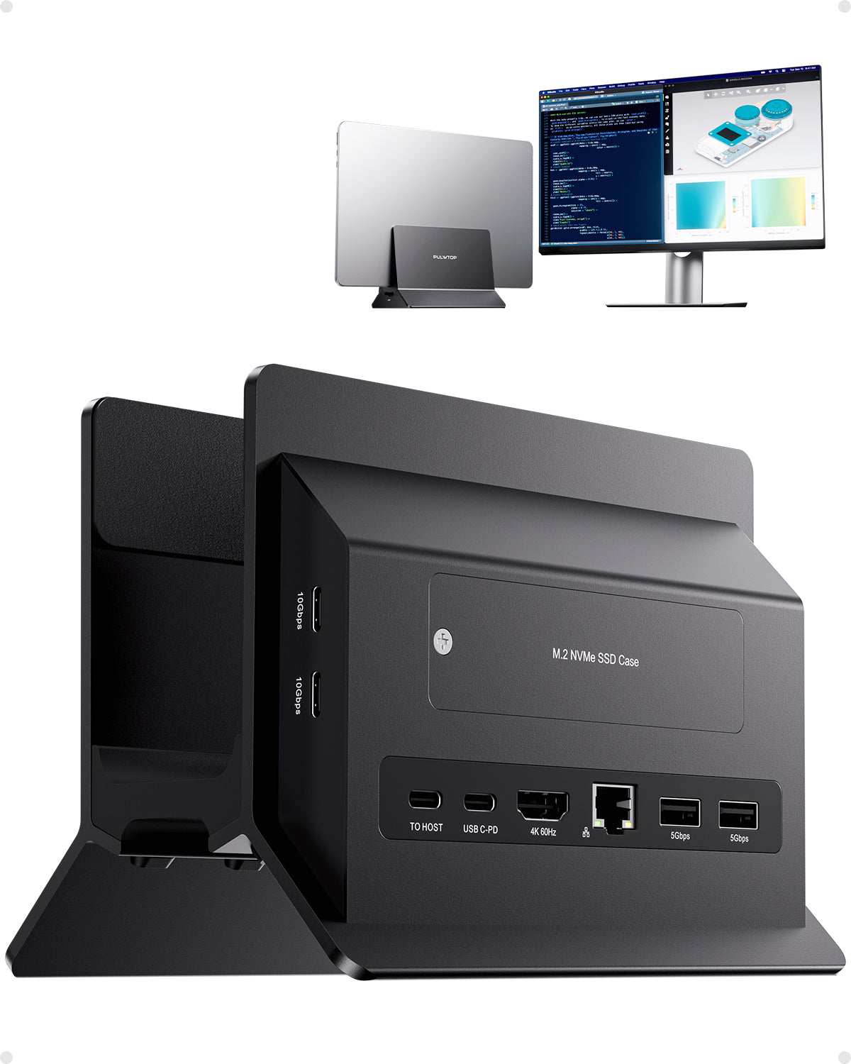 PULWTOP Vertical MacBook Docking Station (11-in-1, HDMI, USB-C 10Gbps,