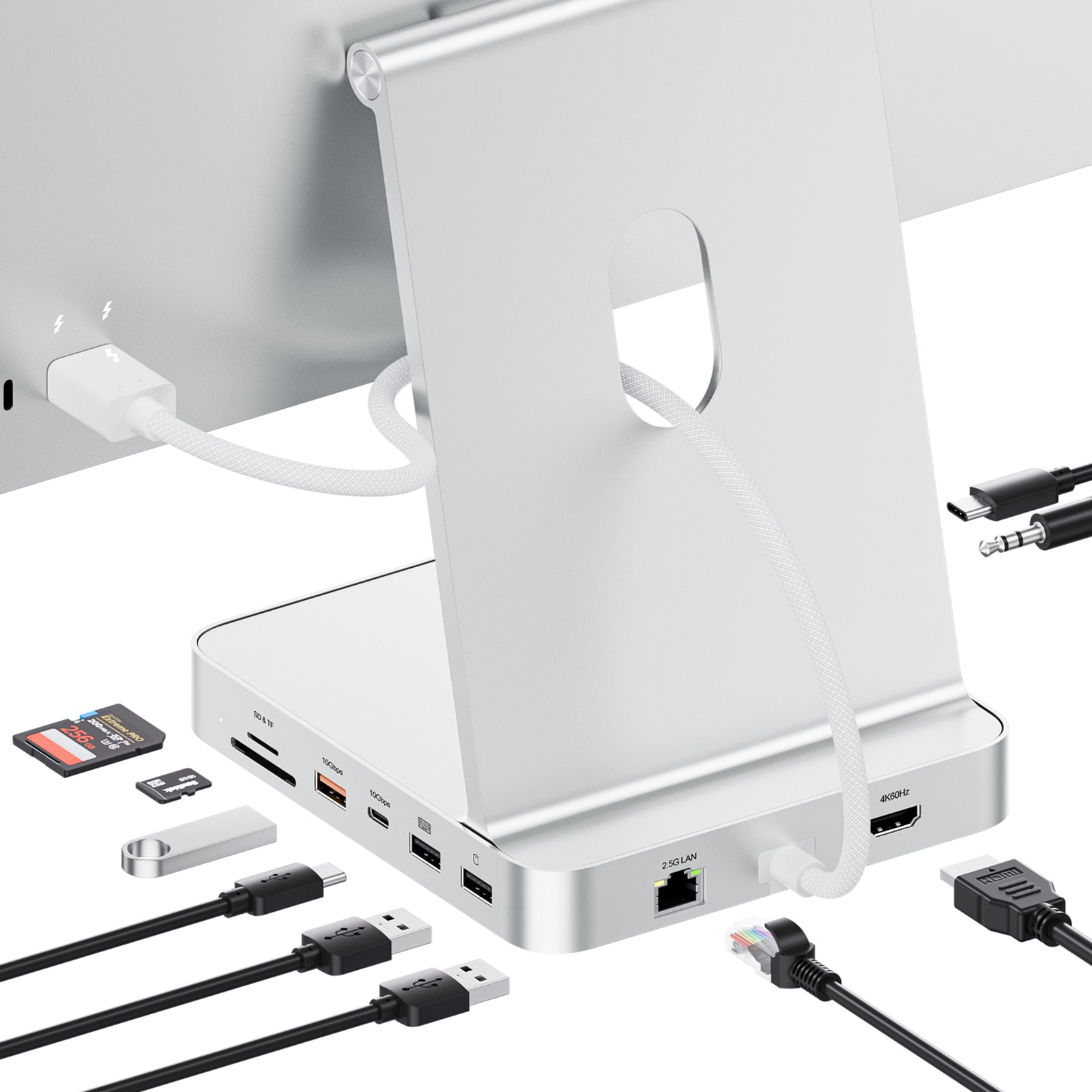 PULWTOP 11 in 1 USB C Hub for iMac 24 inch 2021 2023 2024 USB Hub Docking Station Support M.2 SSD (NOT Included), iMac M1 M3 M4 Accessories, 4K HDMI, 2.5G Ethernet, 5 USB A/C 3.2 10Gbps, SD/TF, Silver