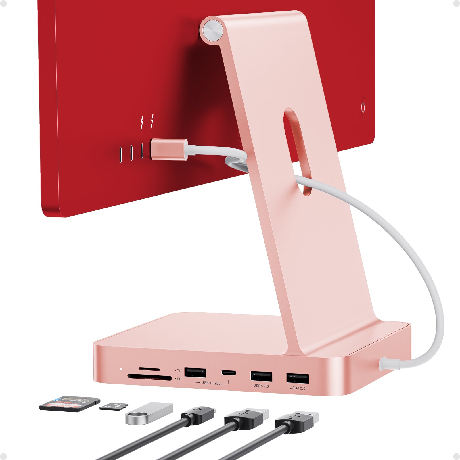 PULWTOP USB C Hub For iMac 24" M1/M3/M4 ( 7-in-1, M.2 SSD case, Pink)