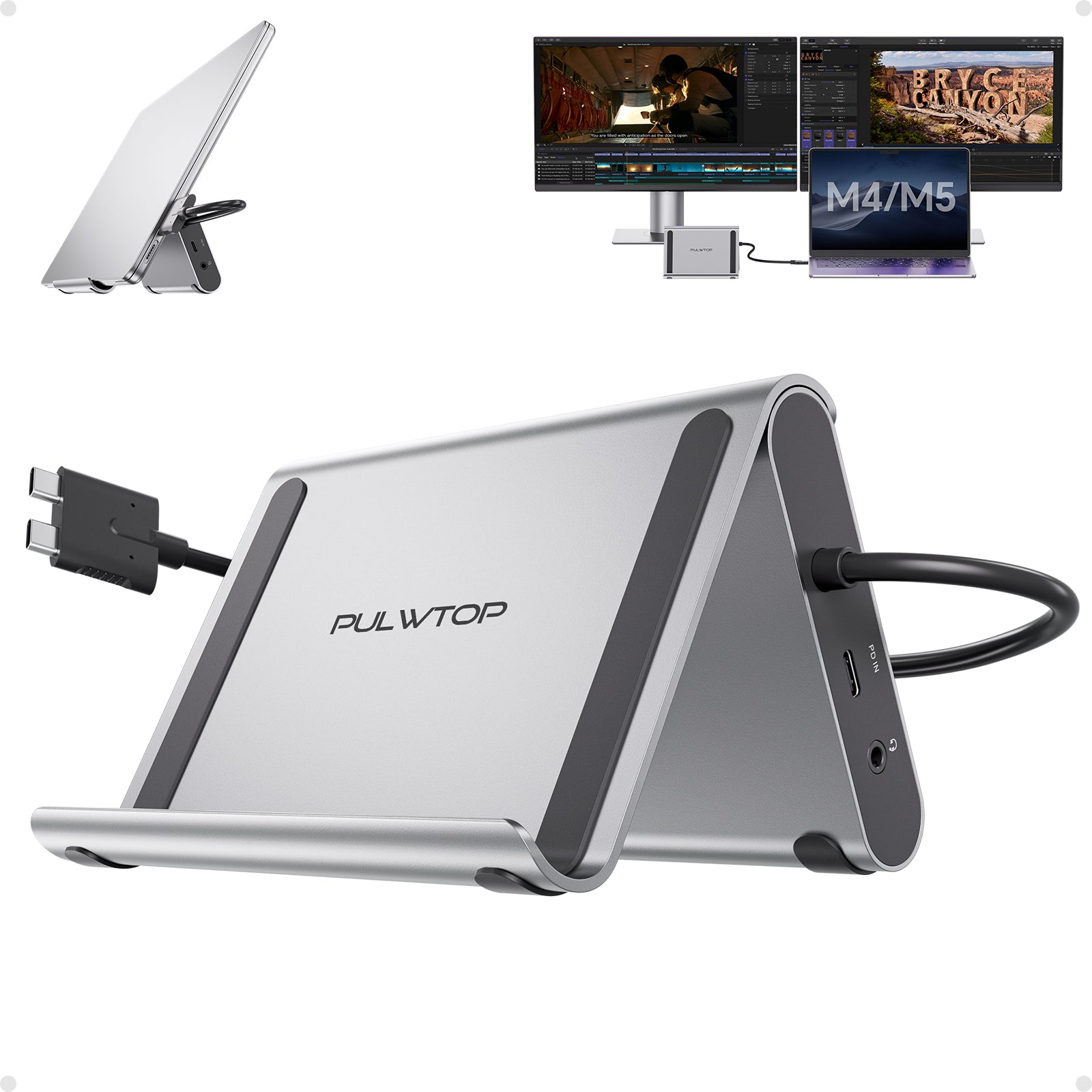 PULWTOP MacBook Docking Station Dual 4K@60Hz Monitor for MacBook