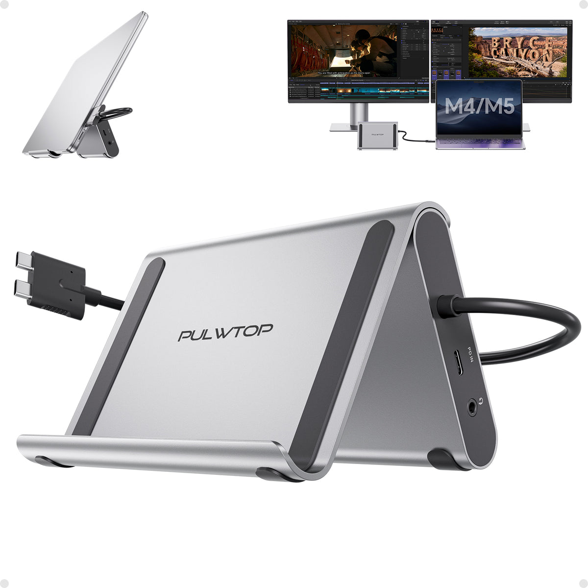 PULWTOP MacBook Docking Station Dual 4K@60Hz Monitor ( 2 HDMI, PD, Ethernet, USB A/C 10Gbps, Audio)
