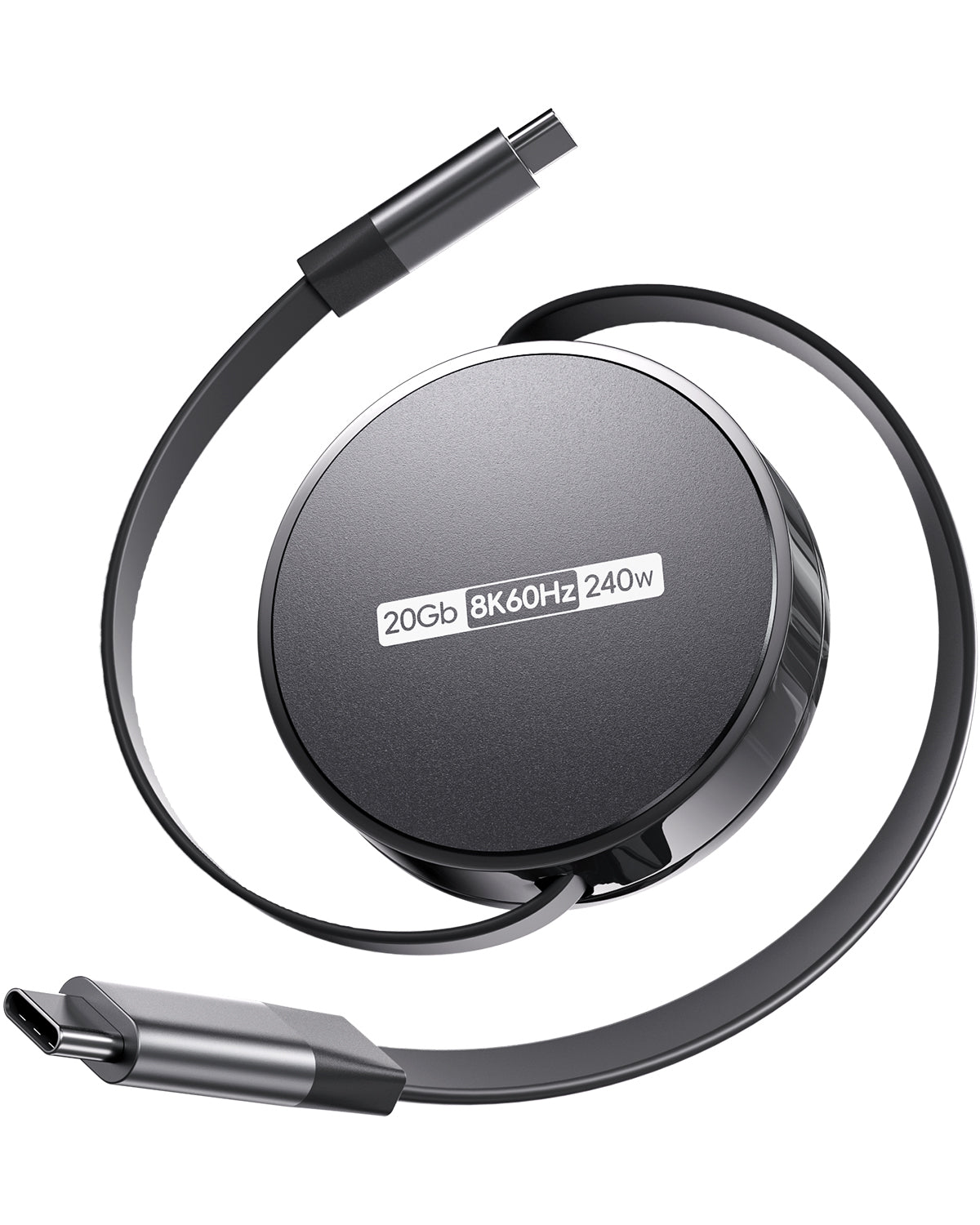 PULWTOP Retractable USB C to USB C Cable, USB 4 Cable with PD 240W, 20Gbps, 8K60Hz - Black