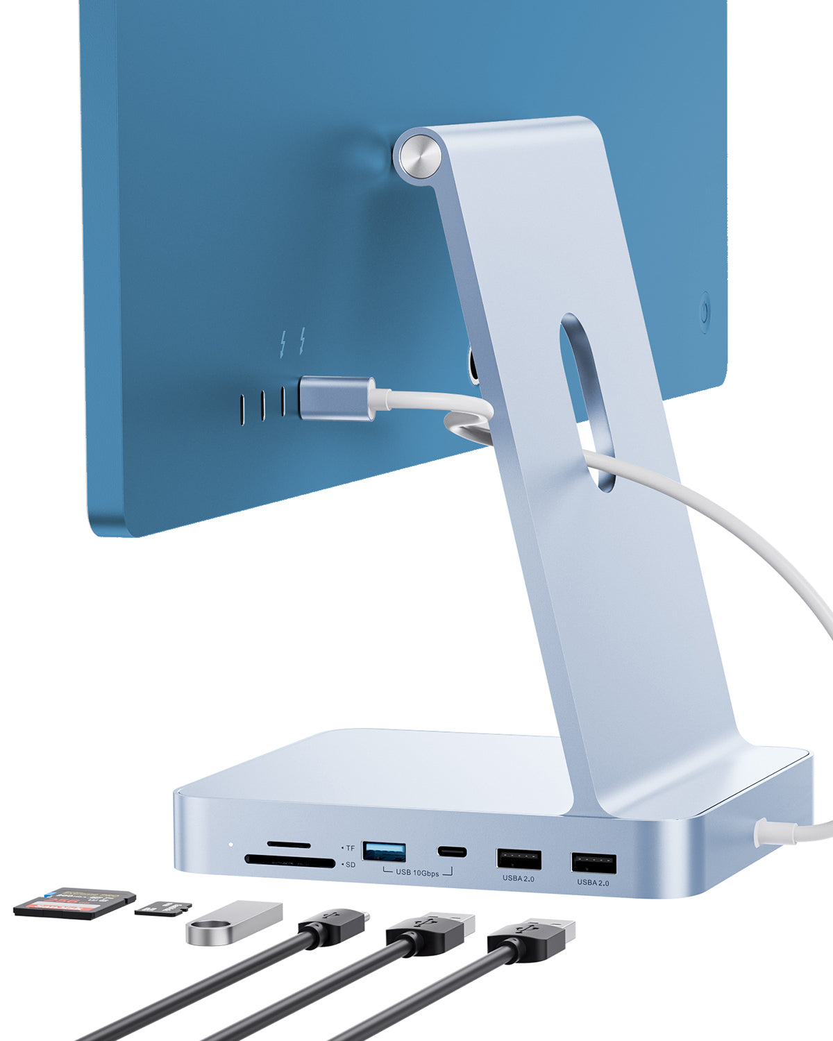 PULWTOP USB C Hub For iMac 24" M1/M3/M4 ( 7-in-1, M.2 SSD case, Silver）
