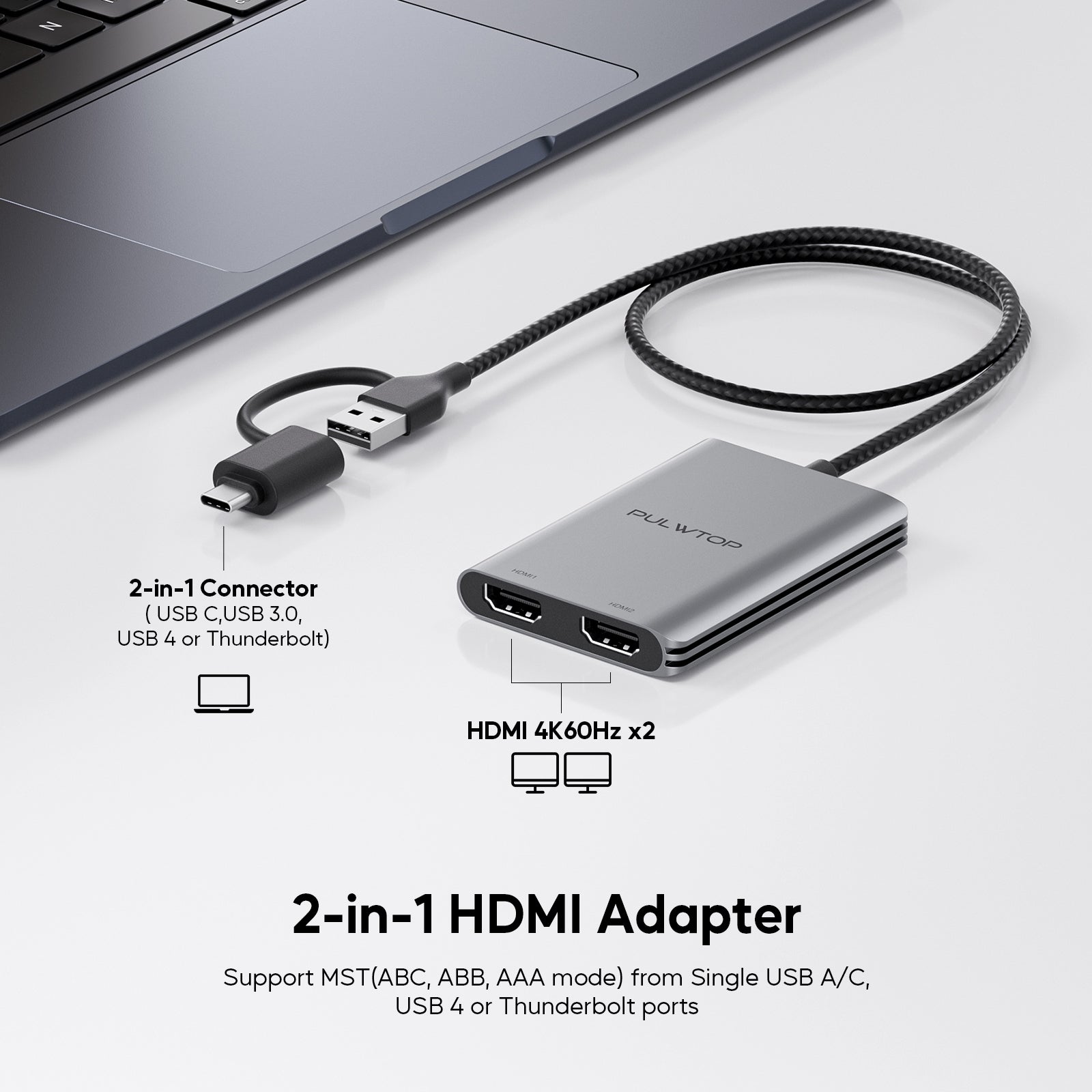 PULWTOP Displaylink Adapter, USB C to HDMI Adapter with Dual Monitor for Mac M1/M2/M3/M4, USB C to Dual HDMI for MacBook, Laptops, iMac,  Driver Required