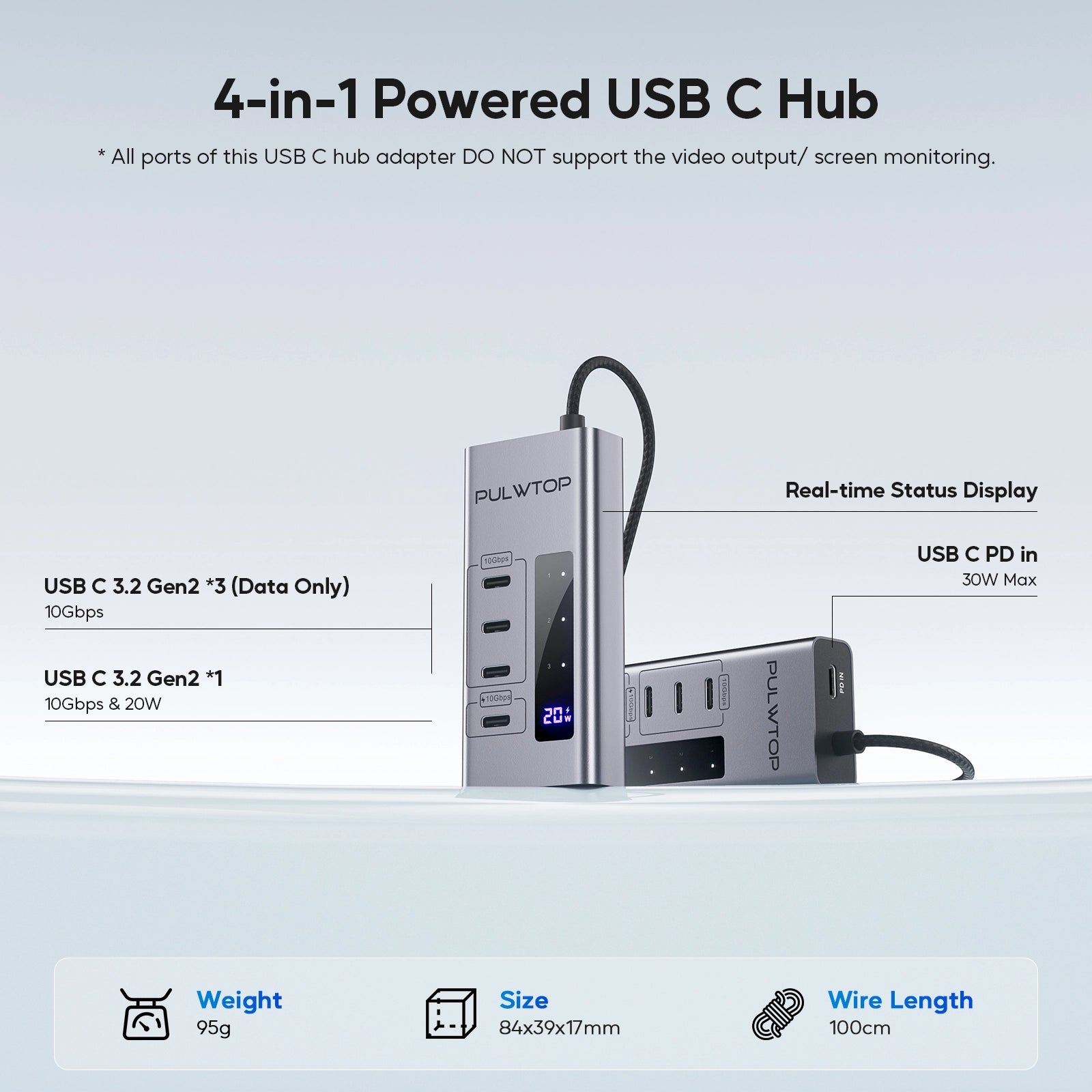 PULWTOP 4 in 1 USB C to USB C Hub Support Data 10Gbps & Charging(Not Support Video)