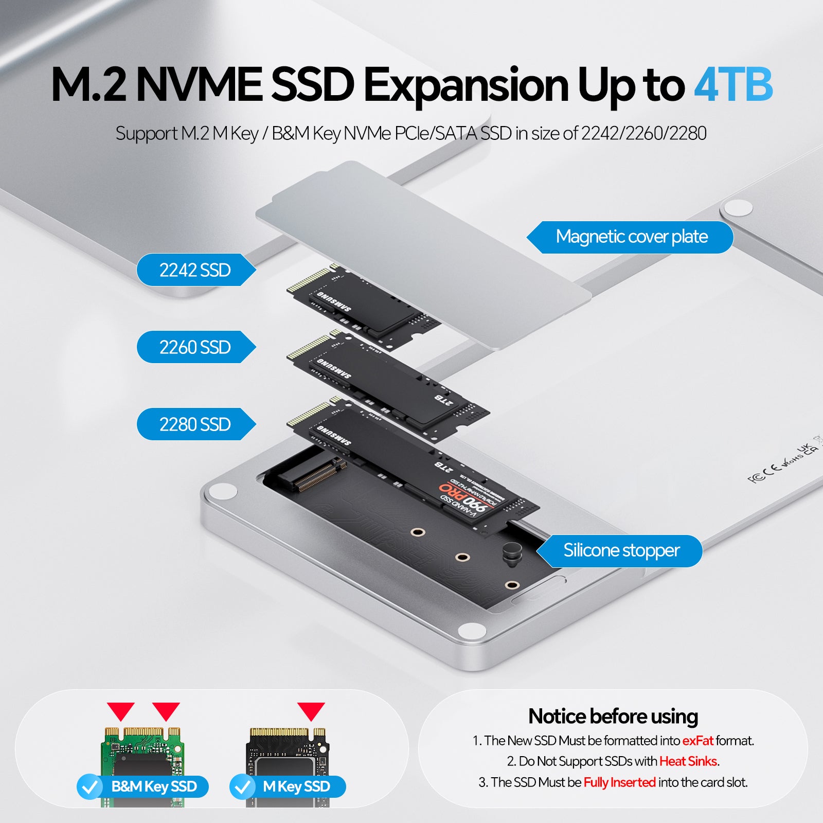 PULWTOP USB C Hub & iMac M1 M3 M4 Slim Dock Accessories ( 8 in 1, Silver, M.2 SSD case)