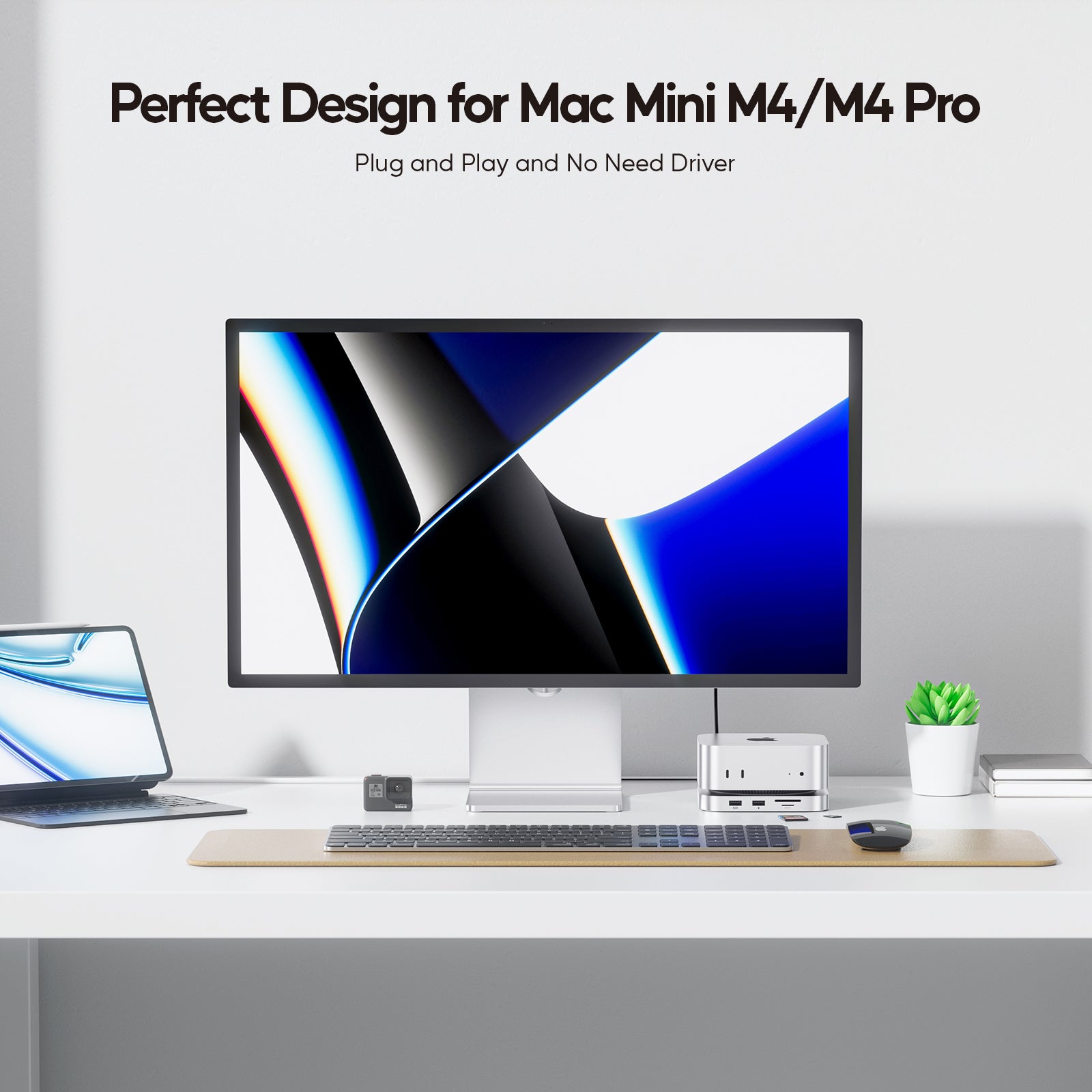 PULWTOP Mac Mini M4 Hub Stand with M.2 SSD Enclosure, 9-in-1 Mac Mini M4 Dock Mount with HDMI 4K 60Hz, 3 x USB A 2.0, SD/TF 3.0, 3.5mm Audio/Mic, USB C Hub Accesorios for  Mac Mini M4/M4 Pro