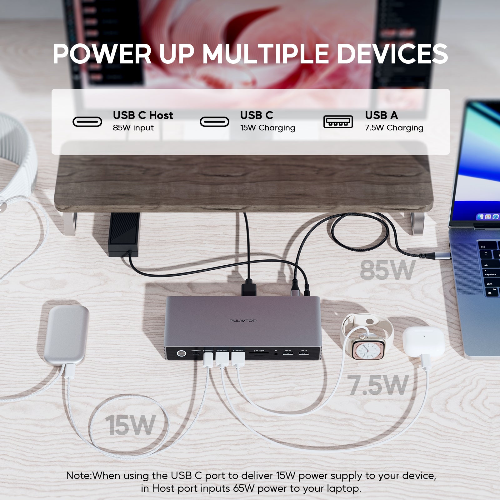 PULWTOP USB C DisplayLink Docking Station Dual Display with HDMI 4K@60Hz, DisplayPorts, USB C Data,USBA, Ethernet, Audio