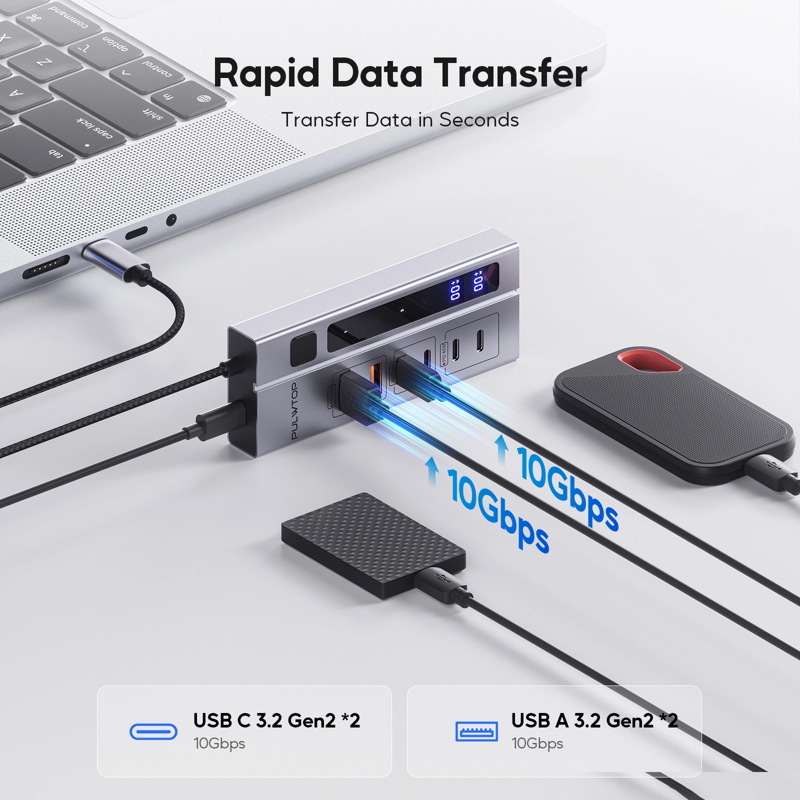 PULWTOP Powered USB C Hub with 65W PD-in Power Adapter