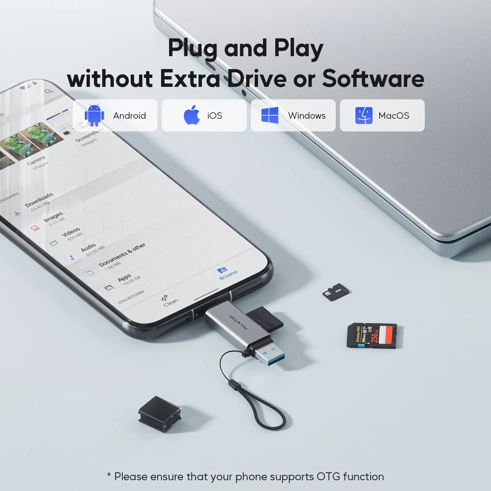 PULWTOP 2 in 1 SD Card Reader SD Card to USB-A/USB-C 3.0 Micro SD Adapter Supports Large Capacity Cards up to 2TB(SD Not Included)