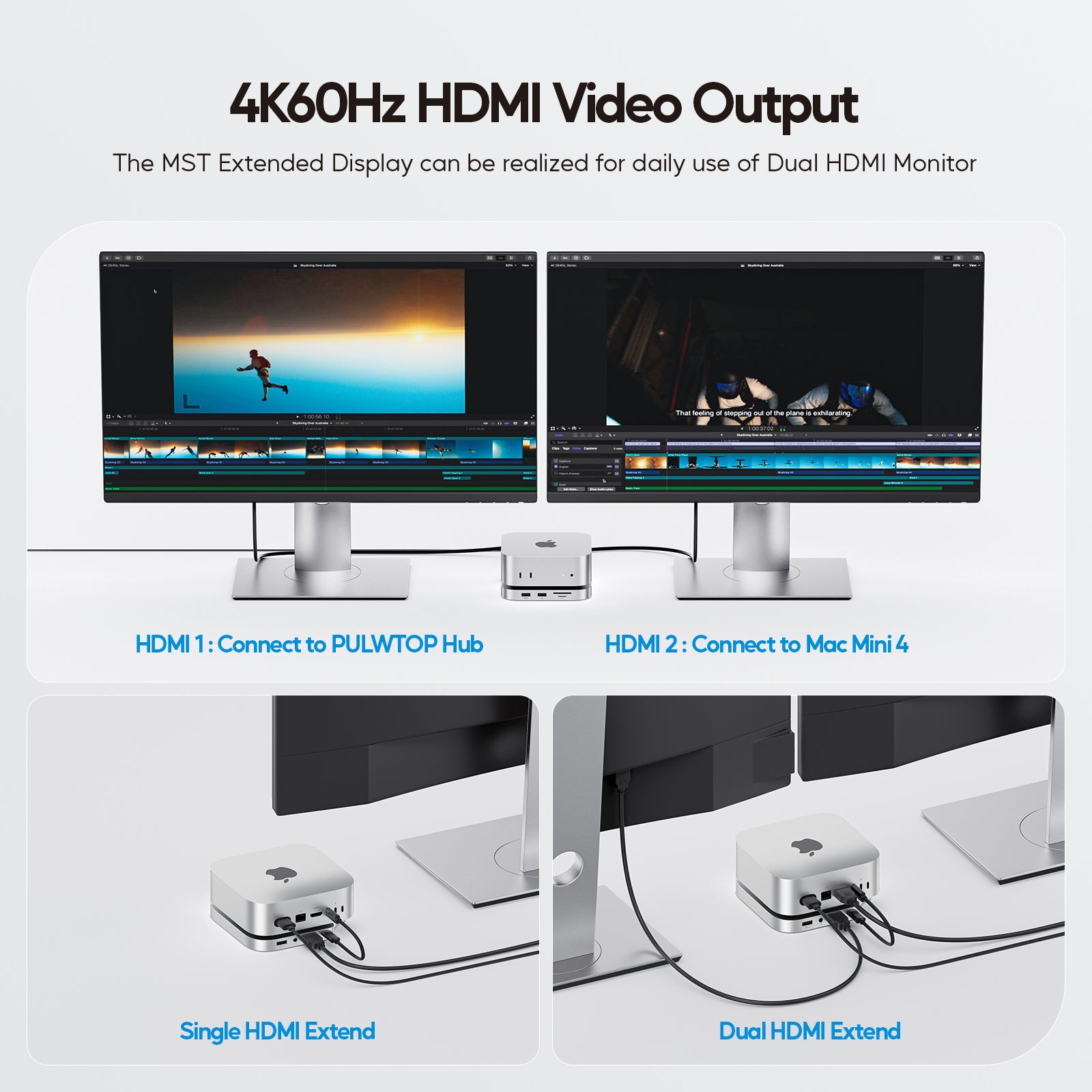 PULWTOP Mac Mini M4 Hub Stand with M.2 SSD Enclosure, 9-in-1 Mac Mini M4 Dock Mount with HDMI 4K 60Hz, 3 x USB A 2.0, SD/TF 3.0, 3.5mm Audio/Mic, USB C Hub Accesorios for  Mac Mini M4/M4 Pro